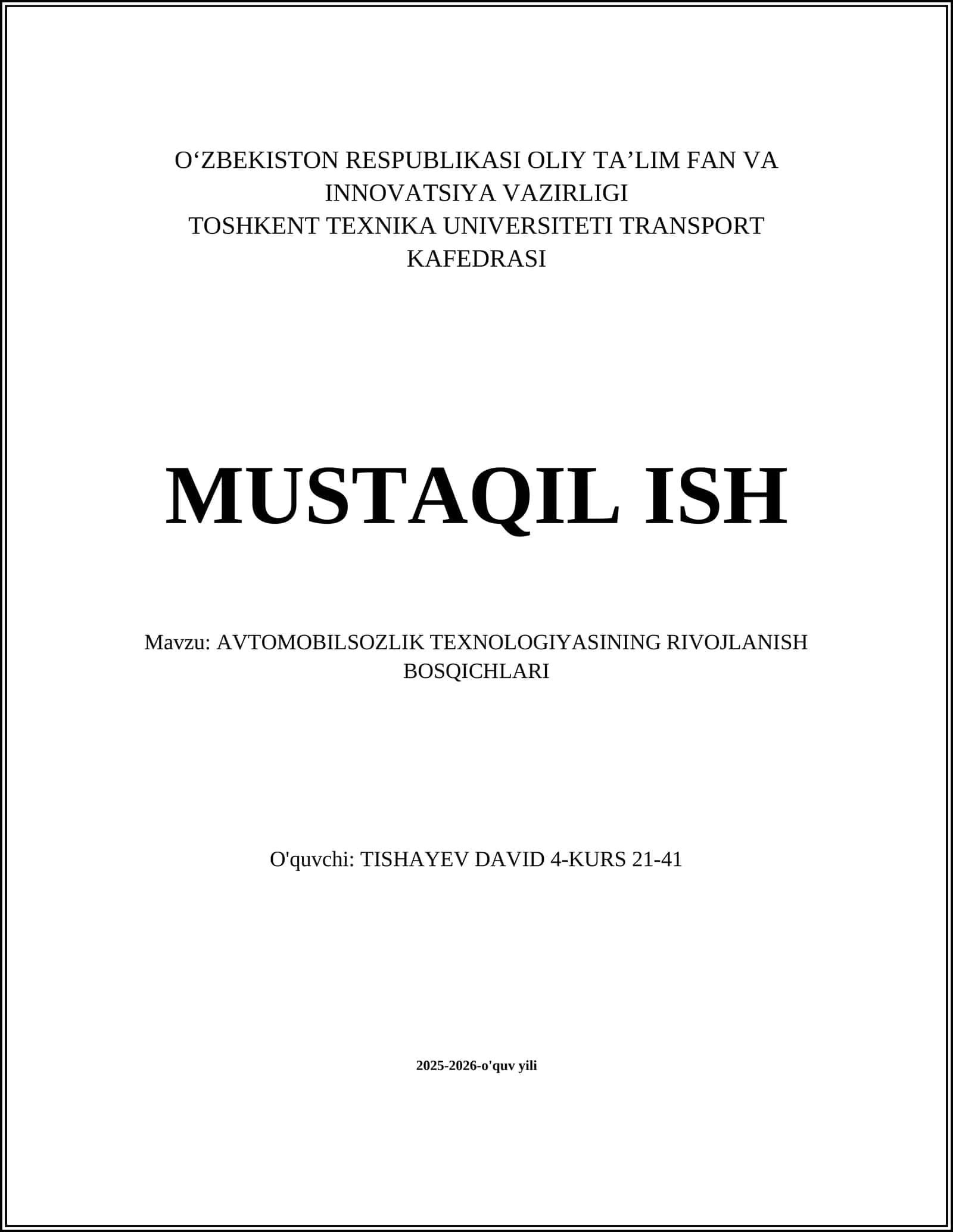 AVTOMOBILSOZLIK TEXNOLOGIYASINING RIVOJLANISH BOSQICHLARI 1