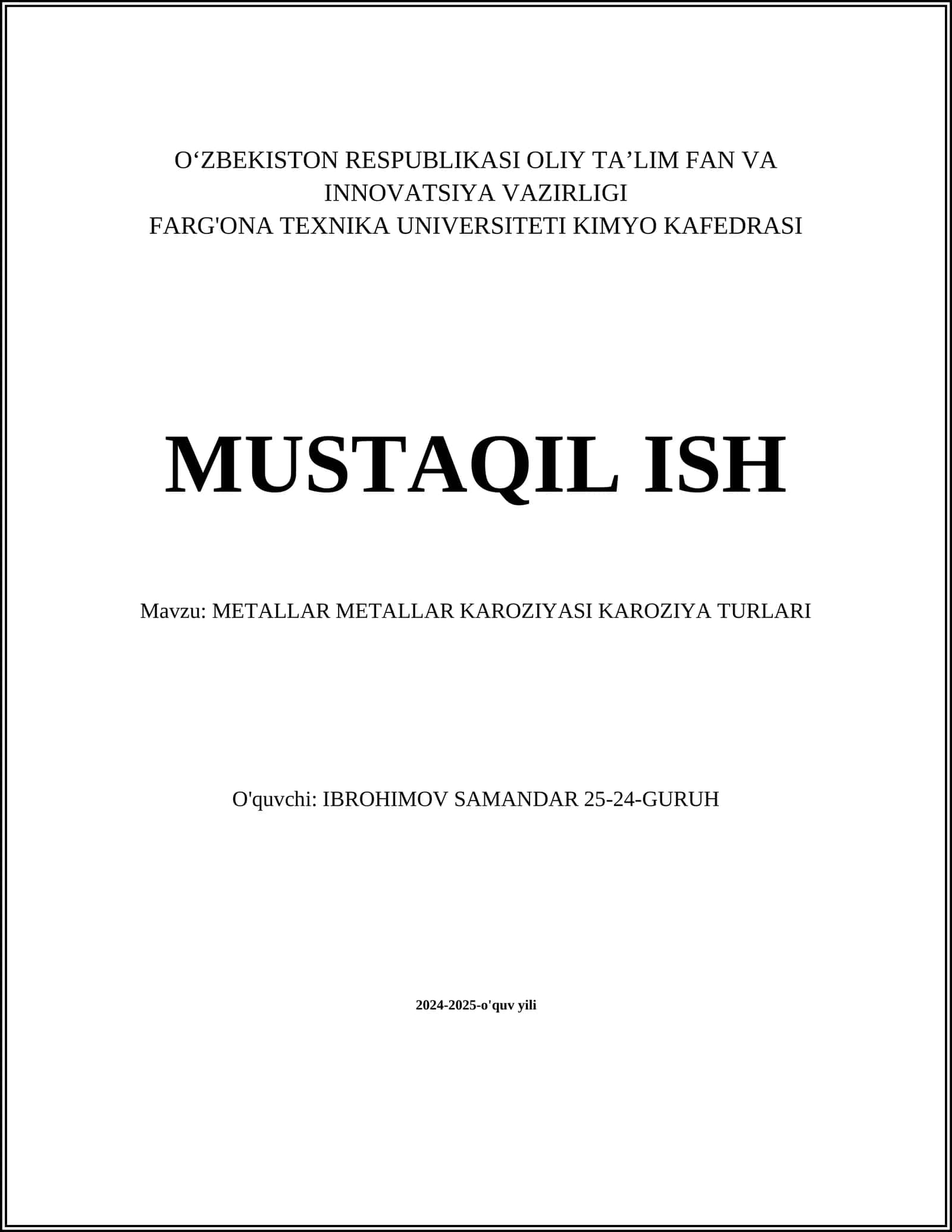 METALLAR METALLAR KAROZIYASI KAROZIYA TURLARI 1