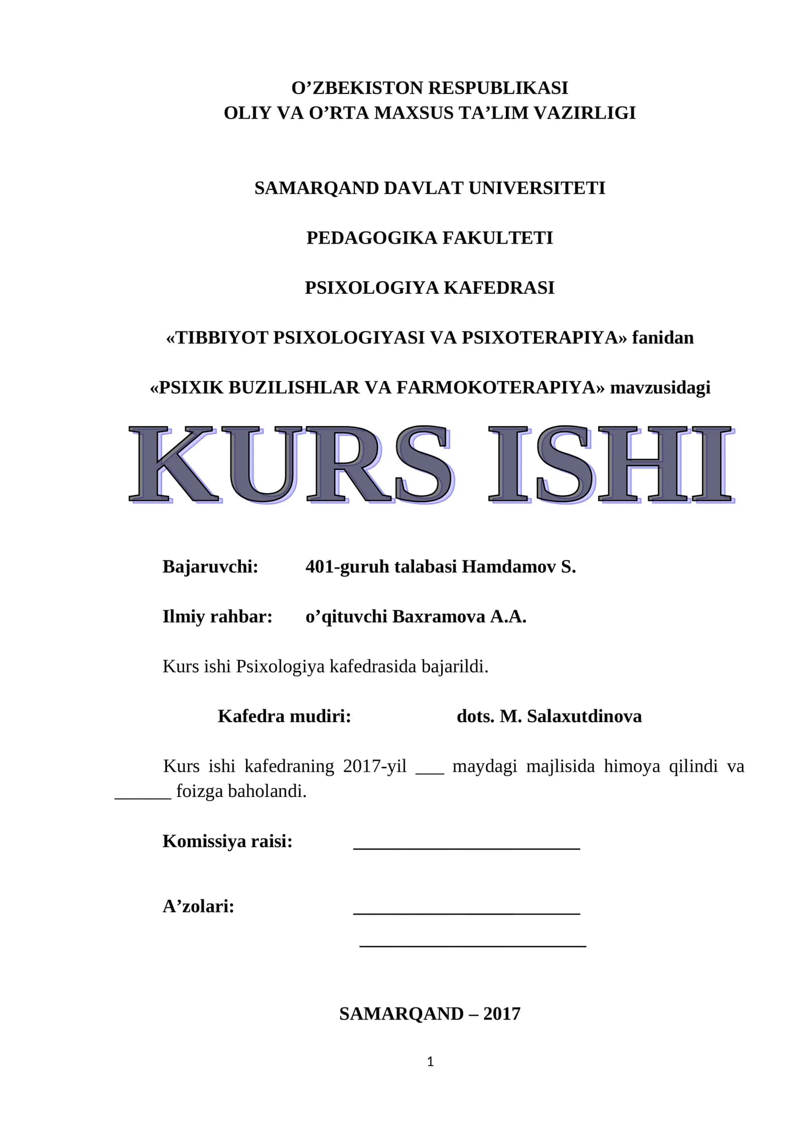 PSIXIK BUZILISHLAR VA FARMOKOTERAPIYA 1