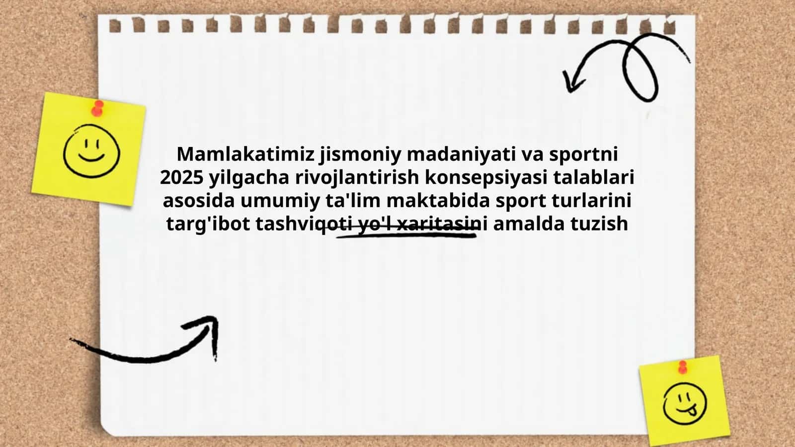 Mamlakatimiz jismoniy madaniyati va sportni 2025 yilgacha rivojlantirish konsepsiyasi talablari asosida umumiy ta'lim maktabida sport turlarini targ'ibot tashviqoti yo'l xaritasini amalda tuzish 1