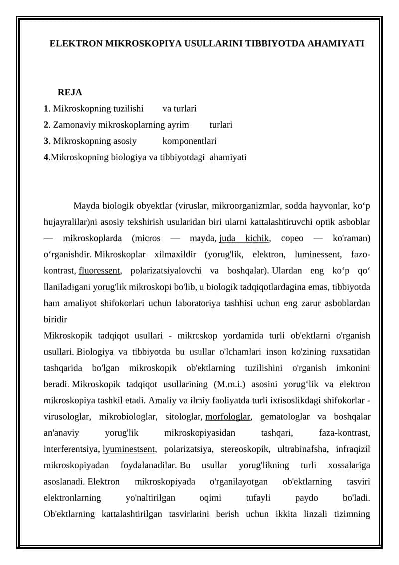 ELEKTRON MIKROSKOPIYA USULLARINI TIBBIYOTDA AHAMIYATI 1