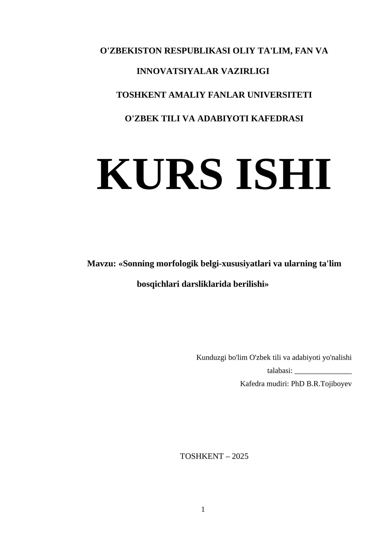 «Sonning morfologik belgi-xususiyatlari va ularning ta'lim bosqichlari darsliklarida berilishi» 1