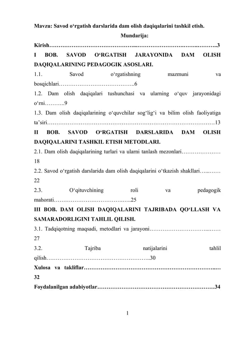Savod o‘rgatish darslarida dam olish daqiqalarini tashkil etish 1