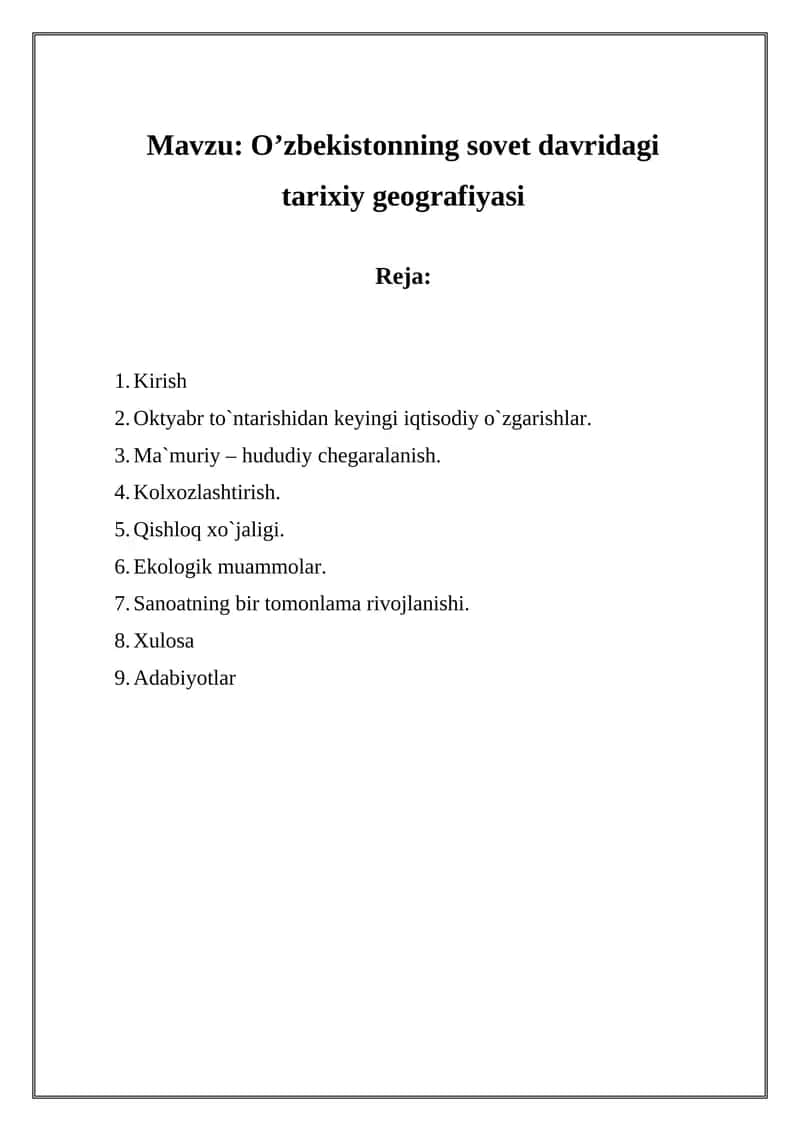 O’zbekistonning sovet davridagi tarixiy geografiyasi 1