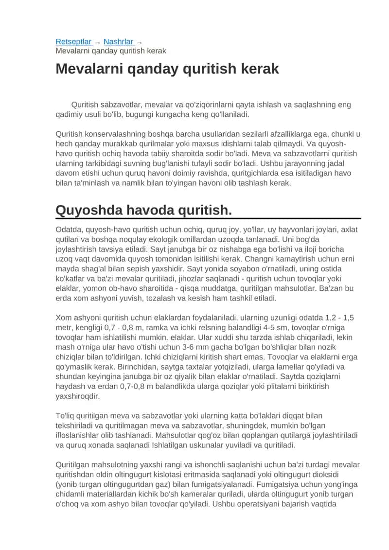 Mevalarni qanday quritish kerak 1