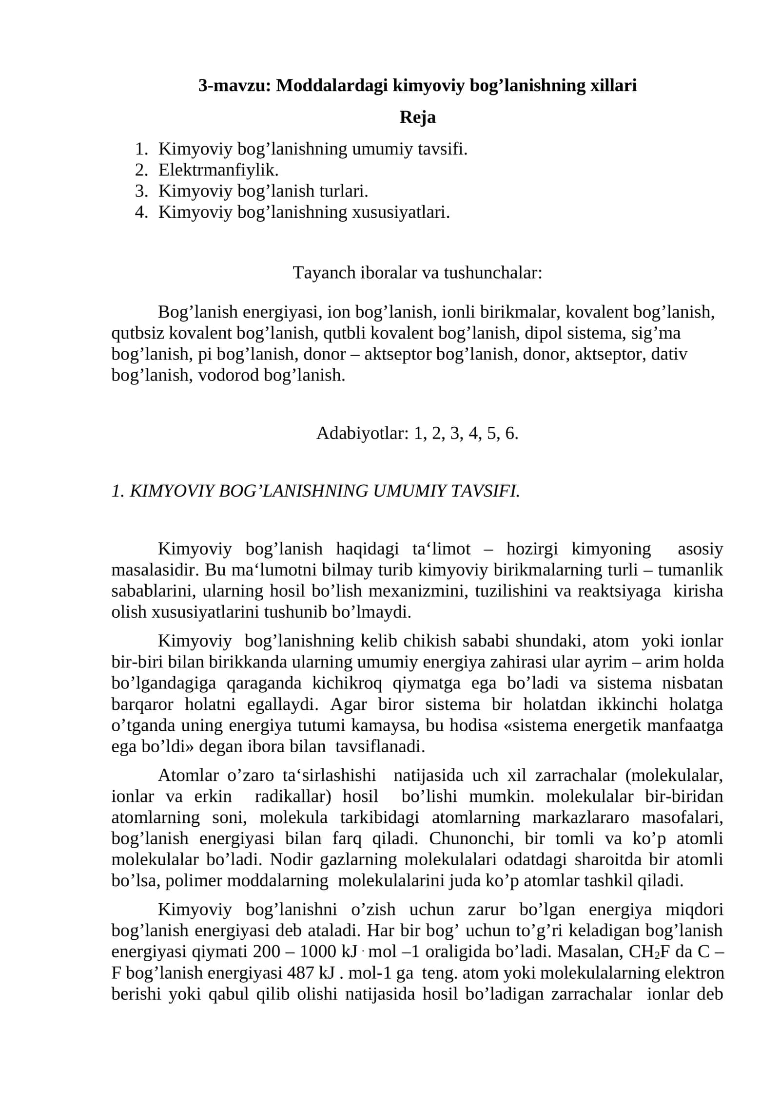 Moddalardagi kimyoviy bog’lanishning xillari 1