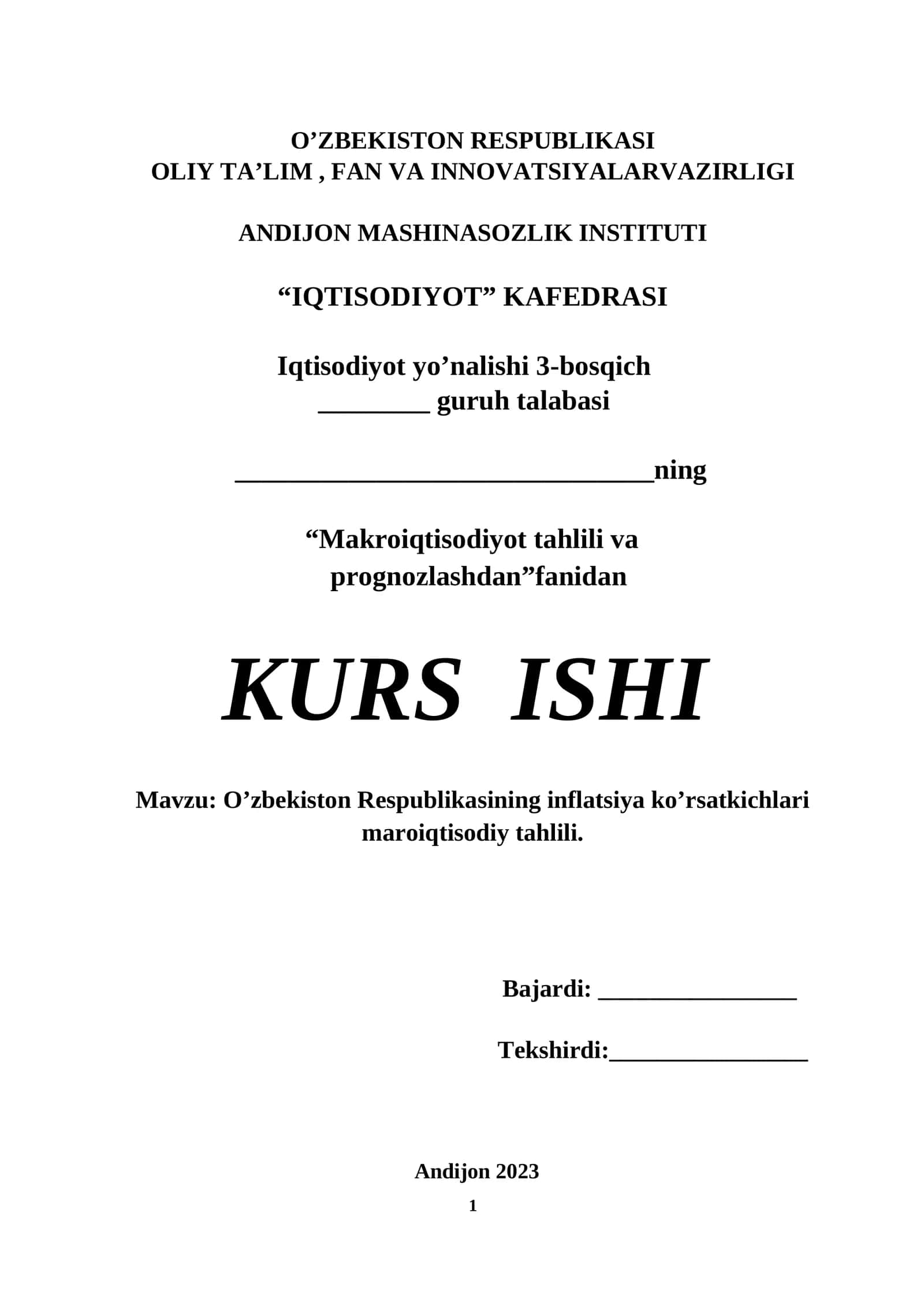 O’zbekiston Respublikasining inflatsiya ko’rsatkichlari maroiqtisodiy tahlili 1