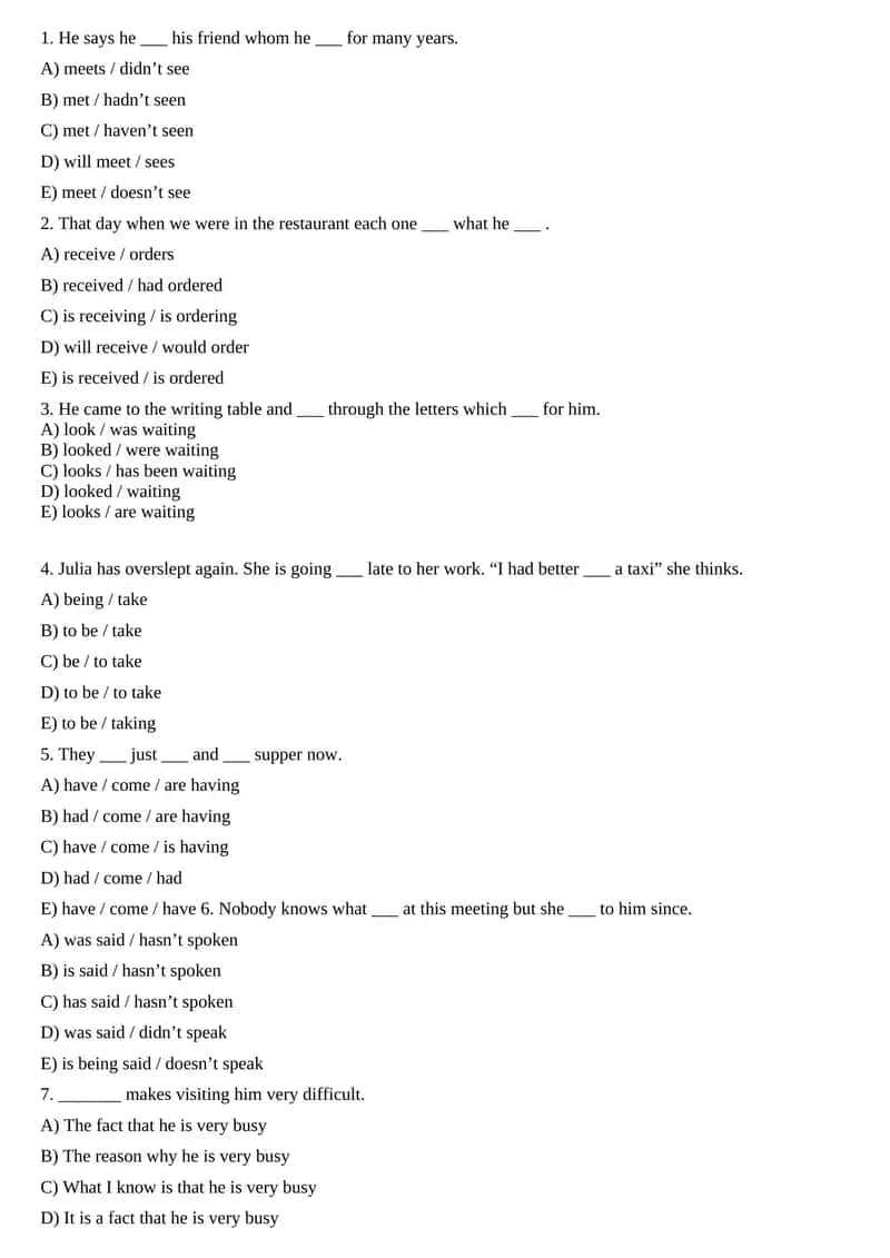 English Grammar Quiz 1