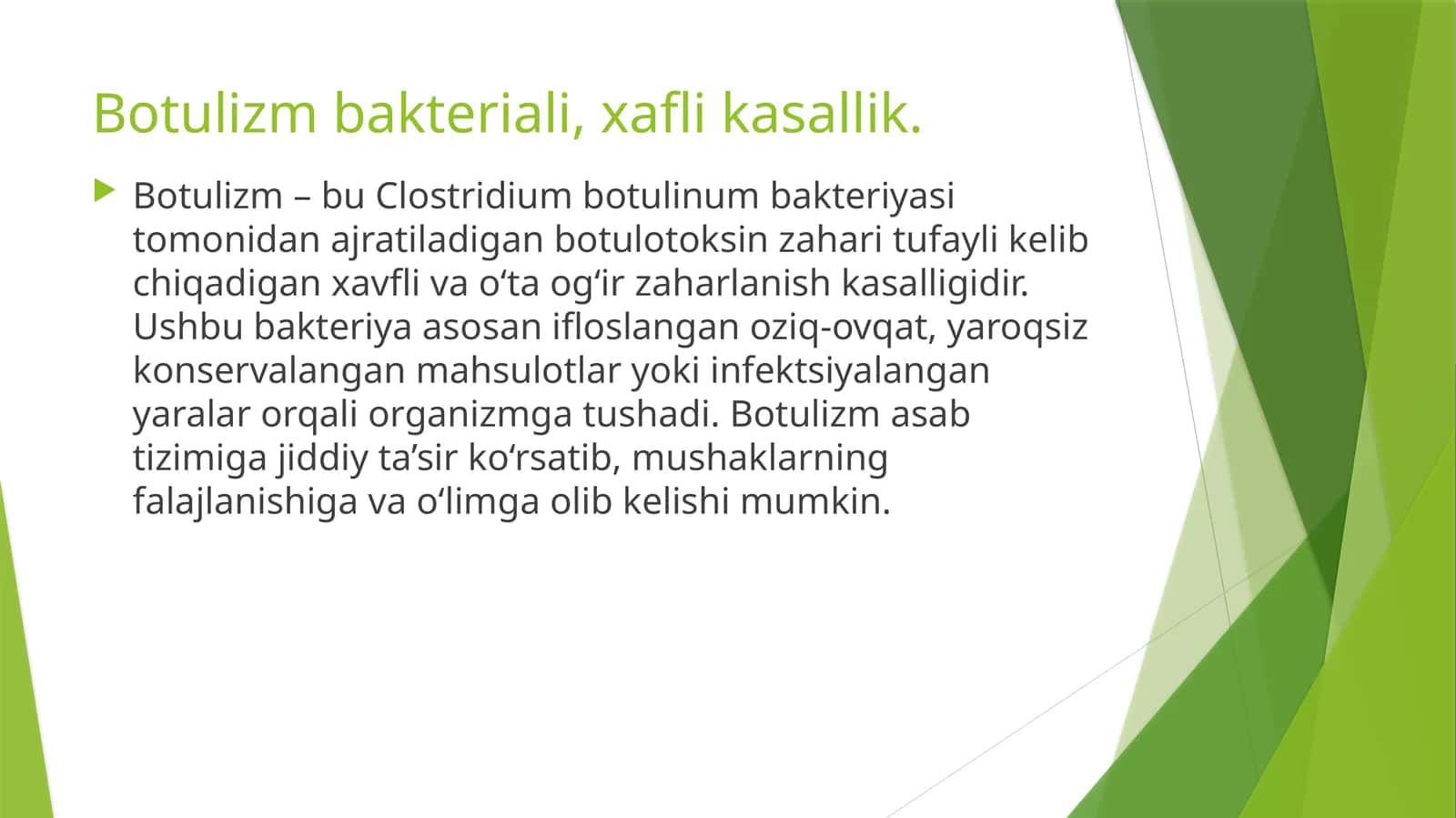Botulizm bakteriali, xafli kasallik 1