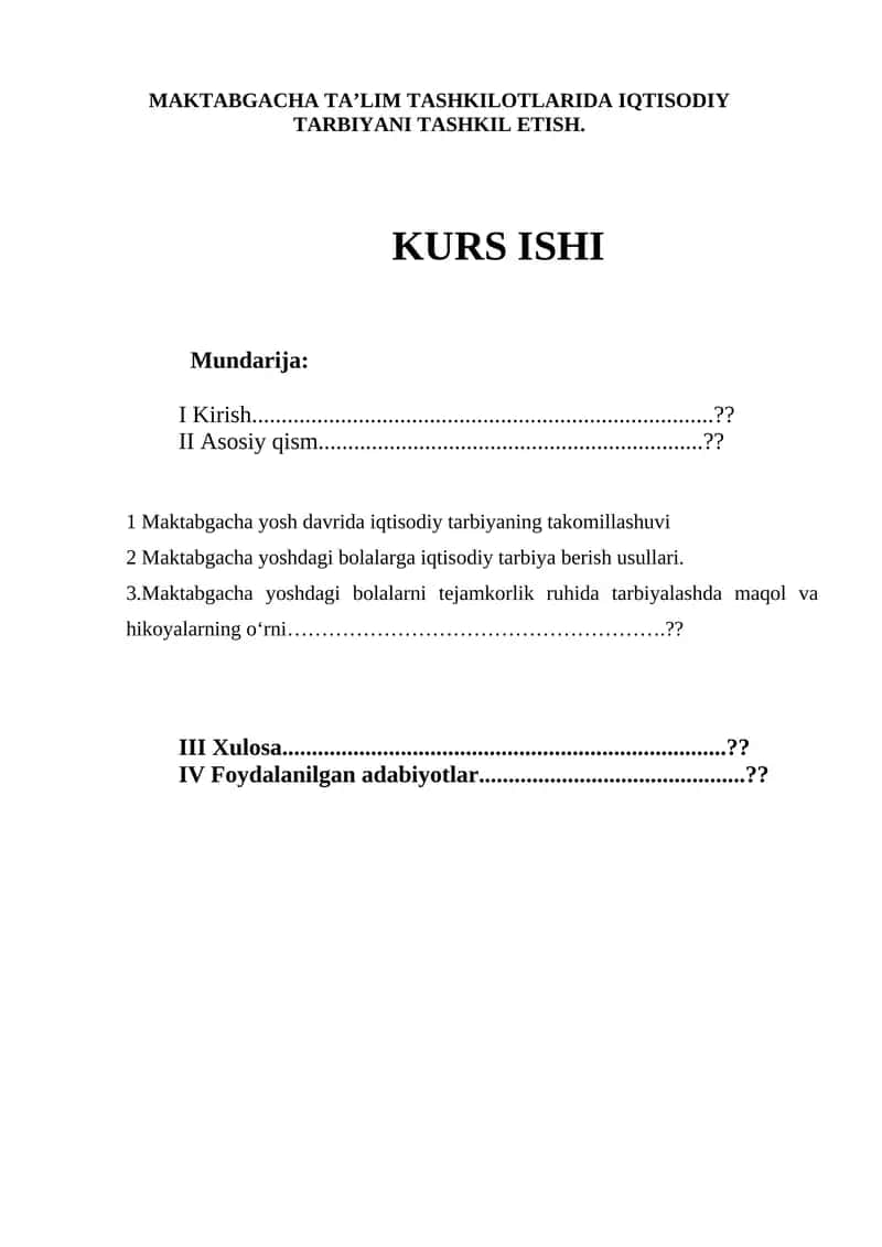 MAKTABGACHA TA’LIM TASHKILOTLARIDA IQTISODIY TARBIYANI TASHKIL ETISH 1
