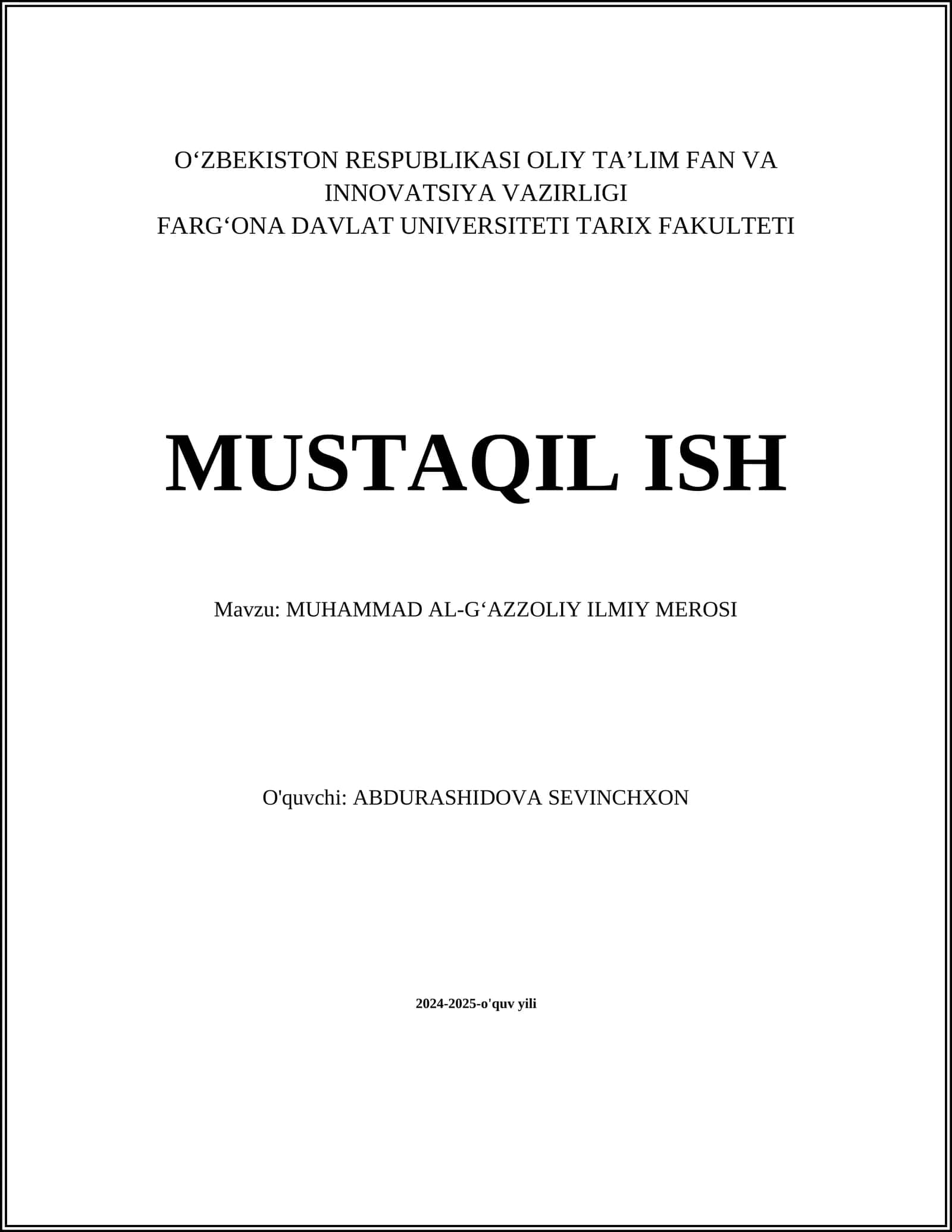 MUHAMMAD AL-GʻAZZOLIY ILMIY MEROSI 1