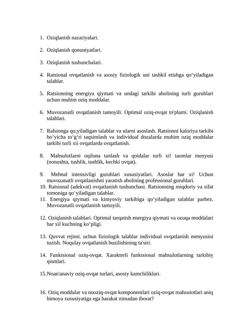 Oziqlanish nazariyalari 1