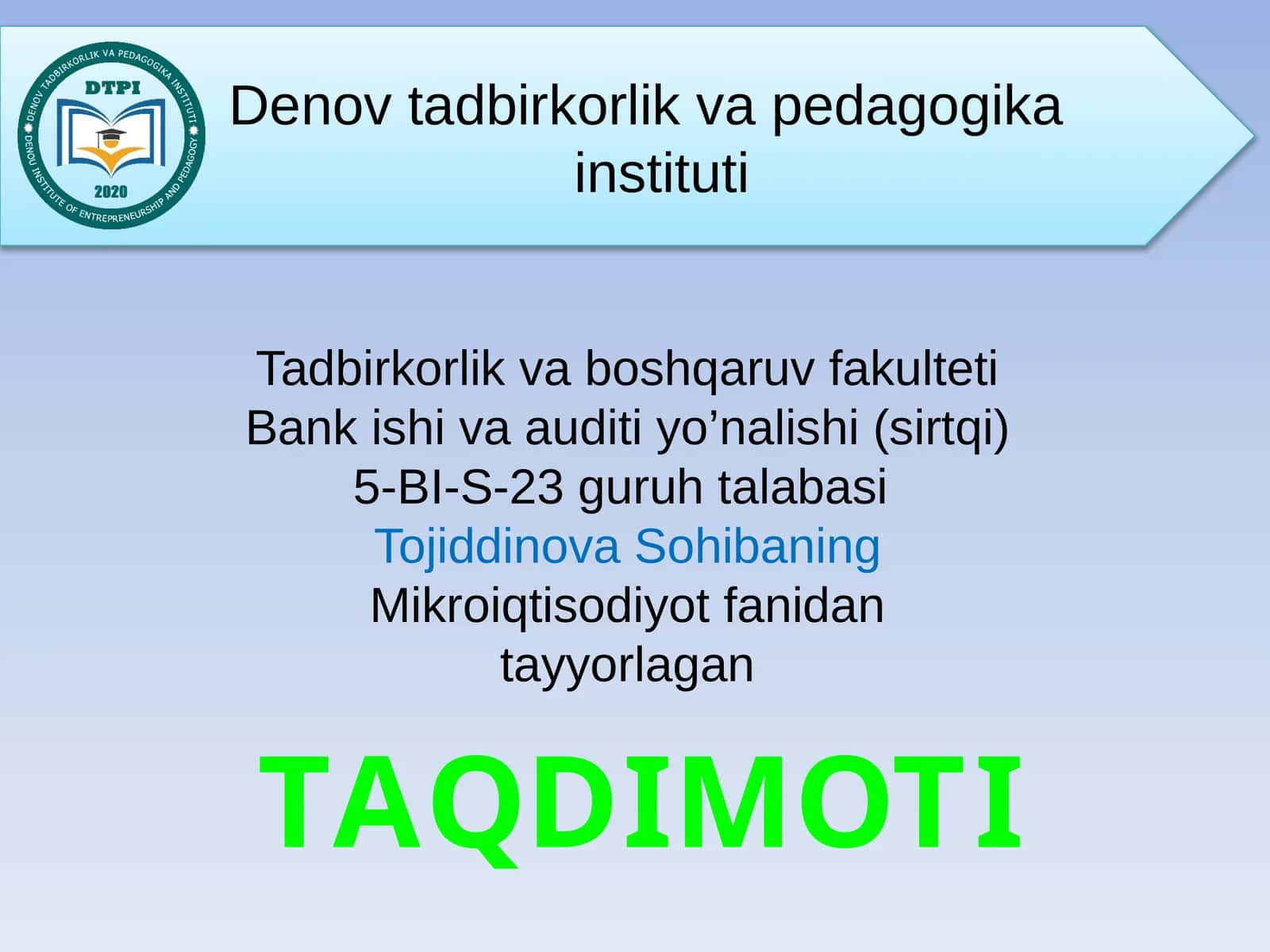 NARXNI SHAKLLANTIRISH TAMOYILLARI VA DAVLAT NAZORATI 1