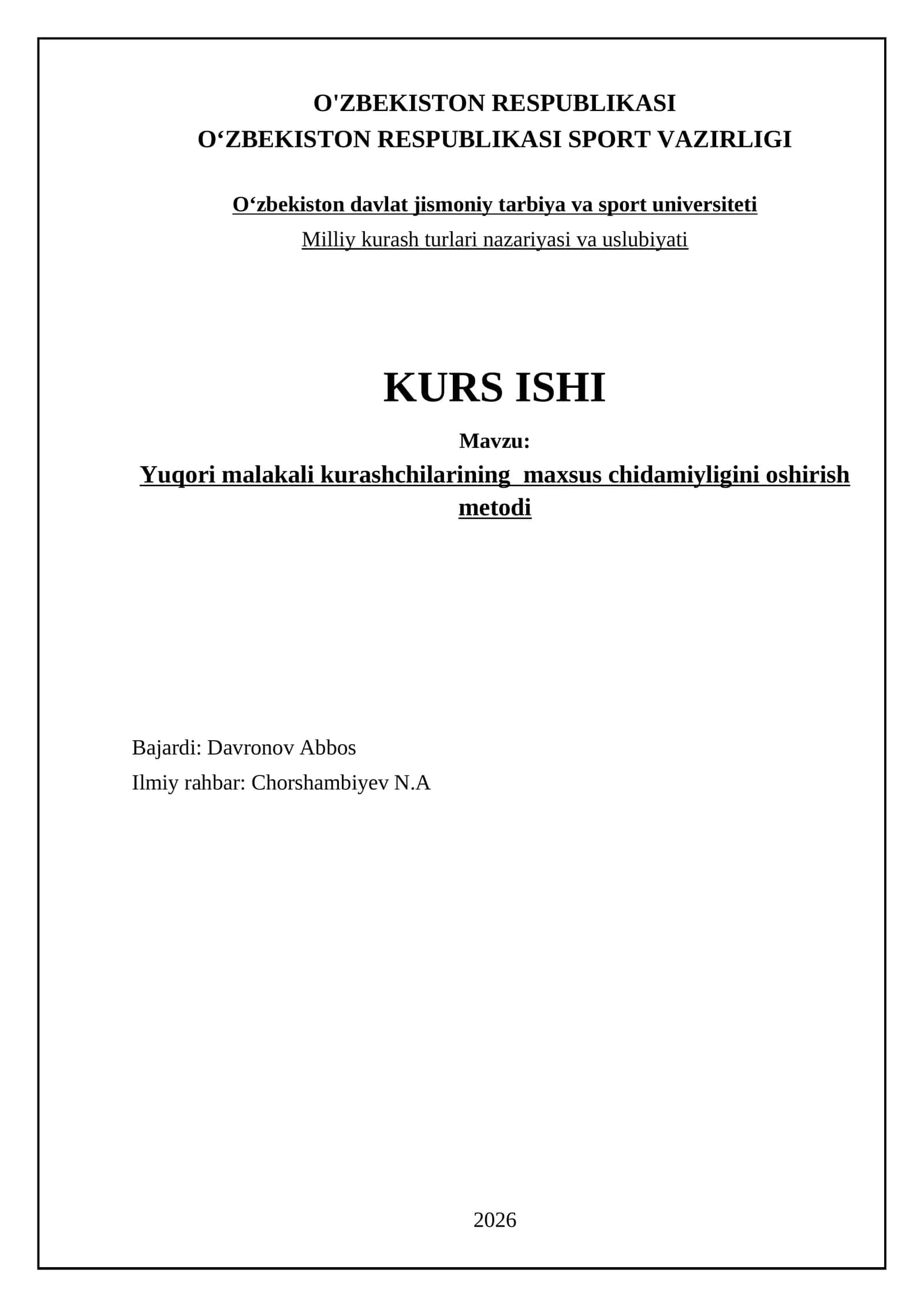 Yuqori malakali kurashchilarining maxsus chidamiyligini oshirish metodi 1