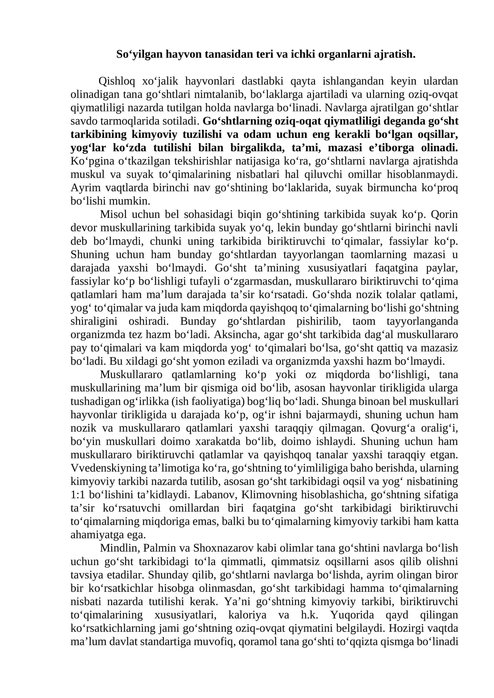 So‘yilgan hayvon tanasidan teri va ichki organlarni ajratish 1