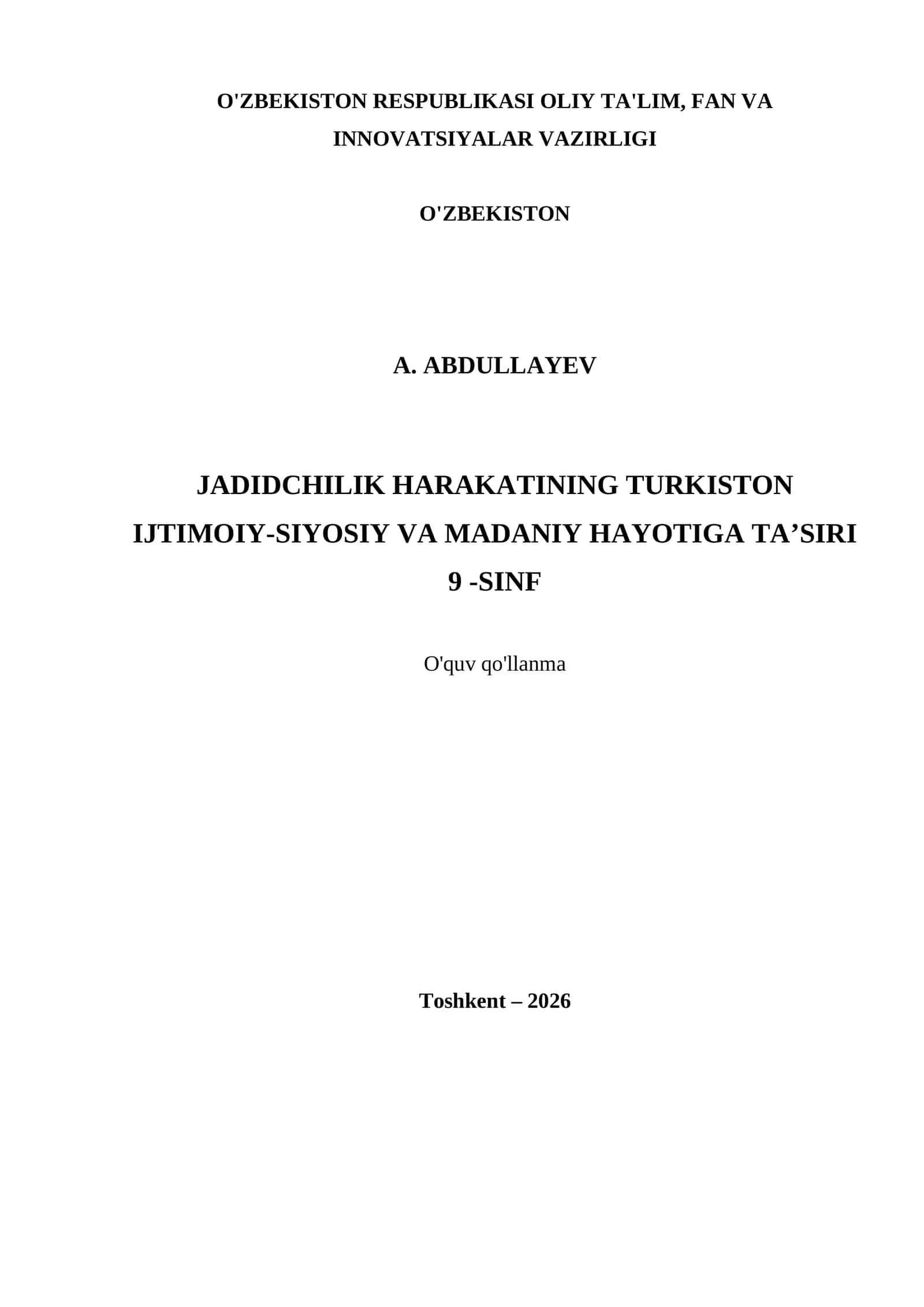 JADIDCHILIK HARAKATINING TURKISTON IJTIMOIY-SIYOSIY VA MADANIY HAYOTIGA TA’SIRI 9 -SINF 1
