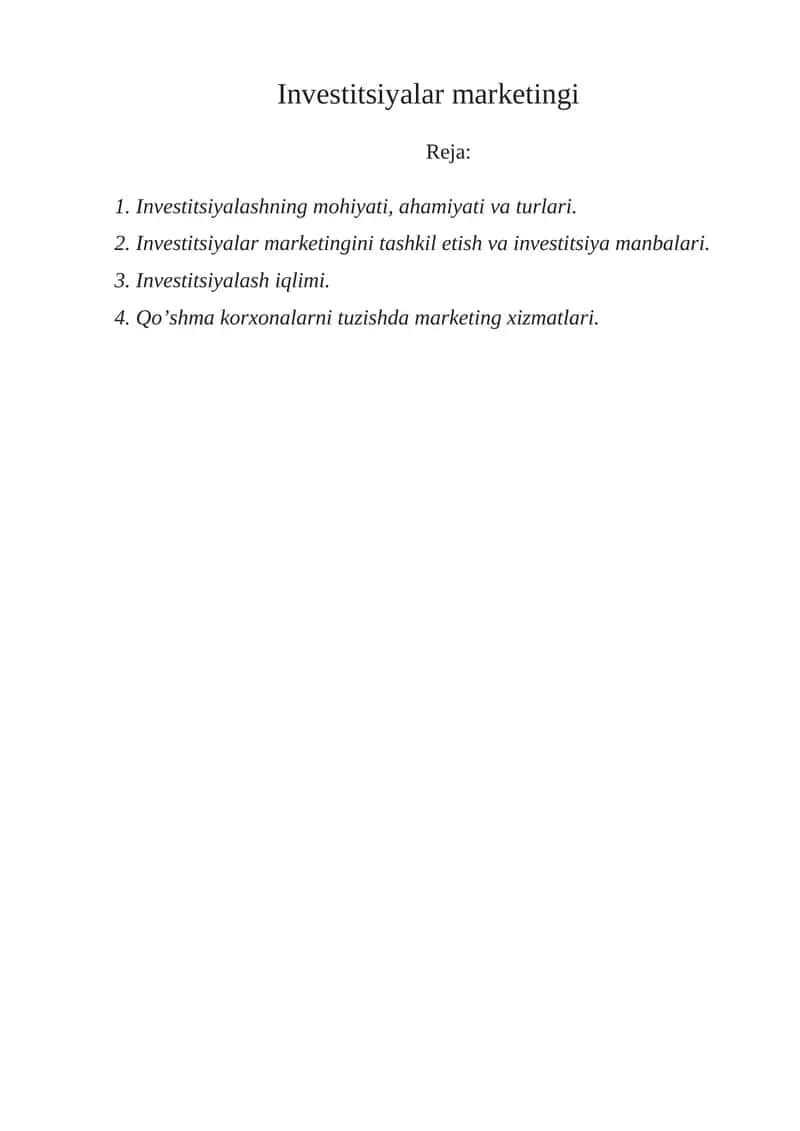 Investitsiyalar marketingi 1