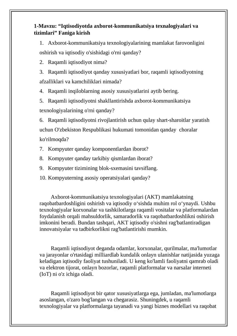 Axborot-kommunikatsiya texnologiyalari va tizimlari 1