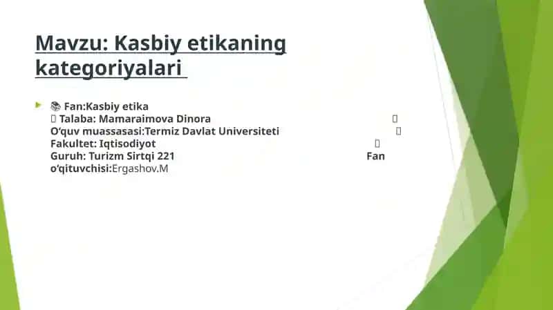 Kasbiy etikaning kategoriyalari