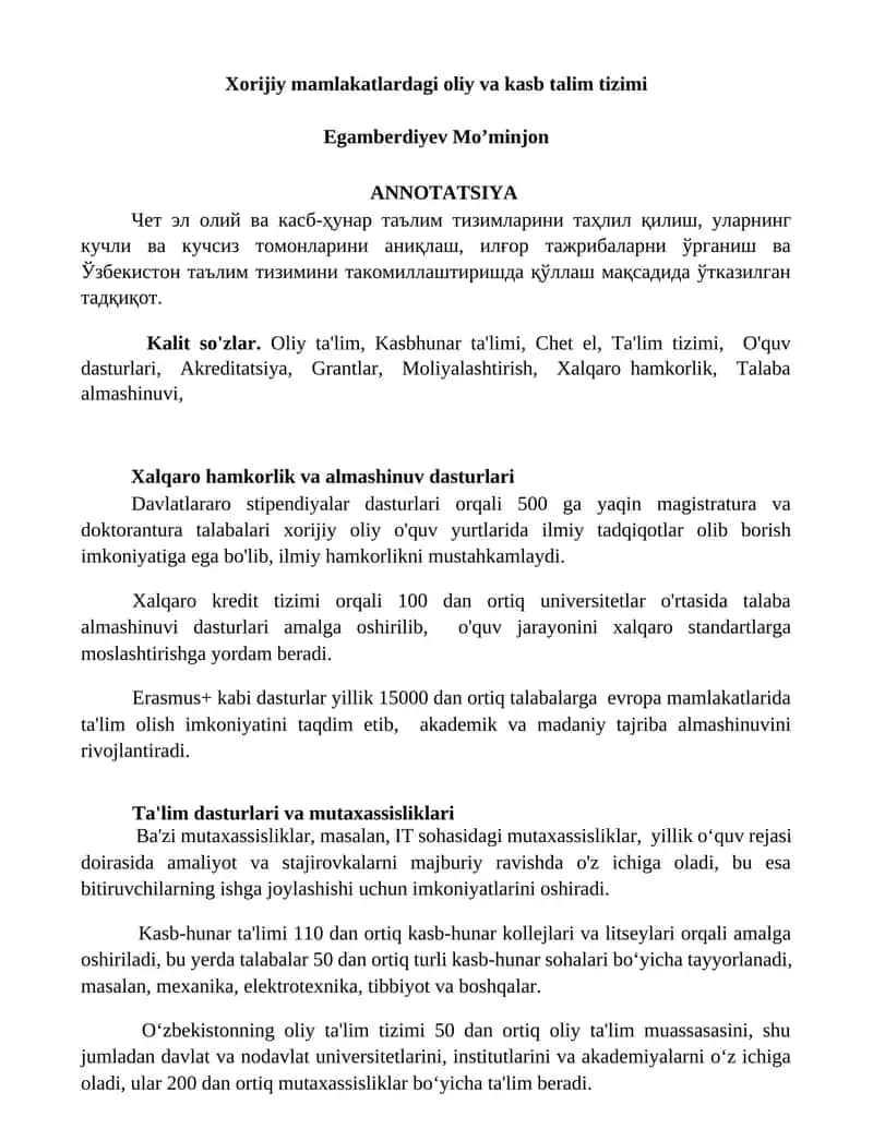 Xorijiy mamlakatlardagi oliy va kasb talim tizimi 1