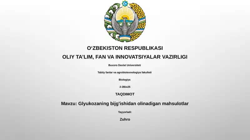 Glyukozaning bijg'ishidan olinadigan mahsulotlar 1