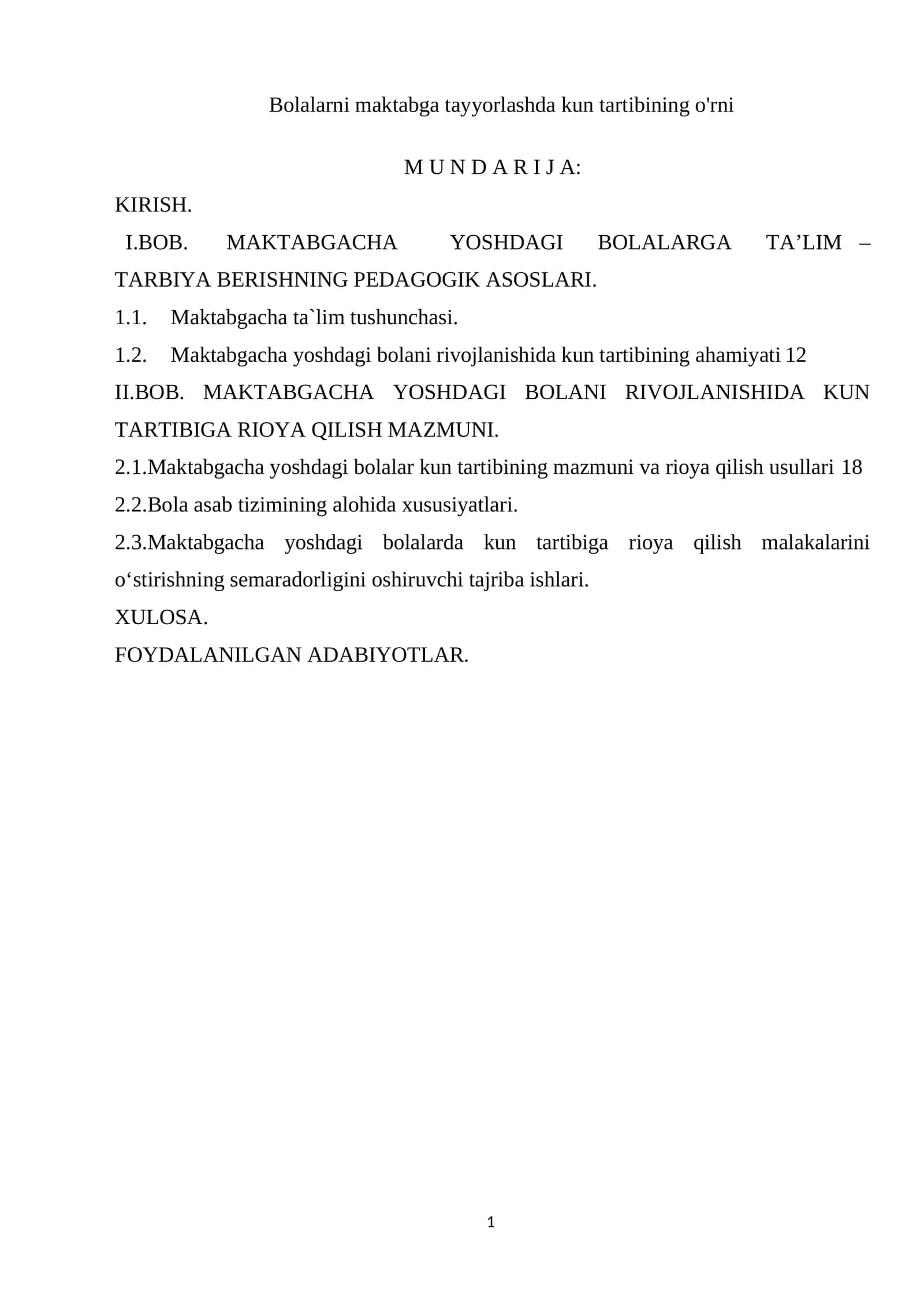 Bolalarni maktabga tayyorlashda kun tartibining o'rni 1