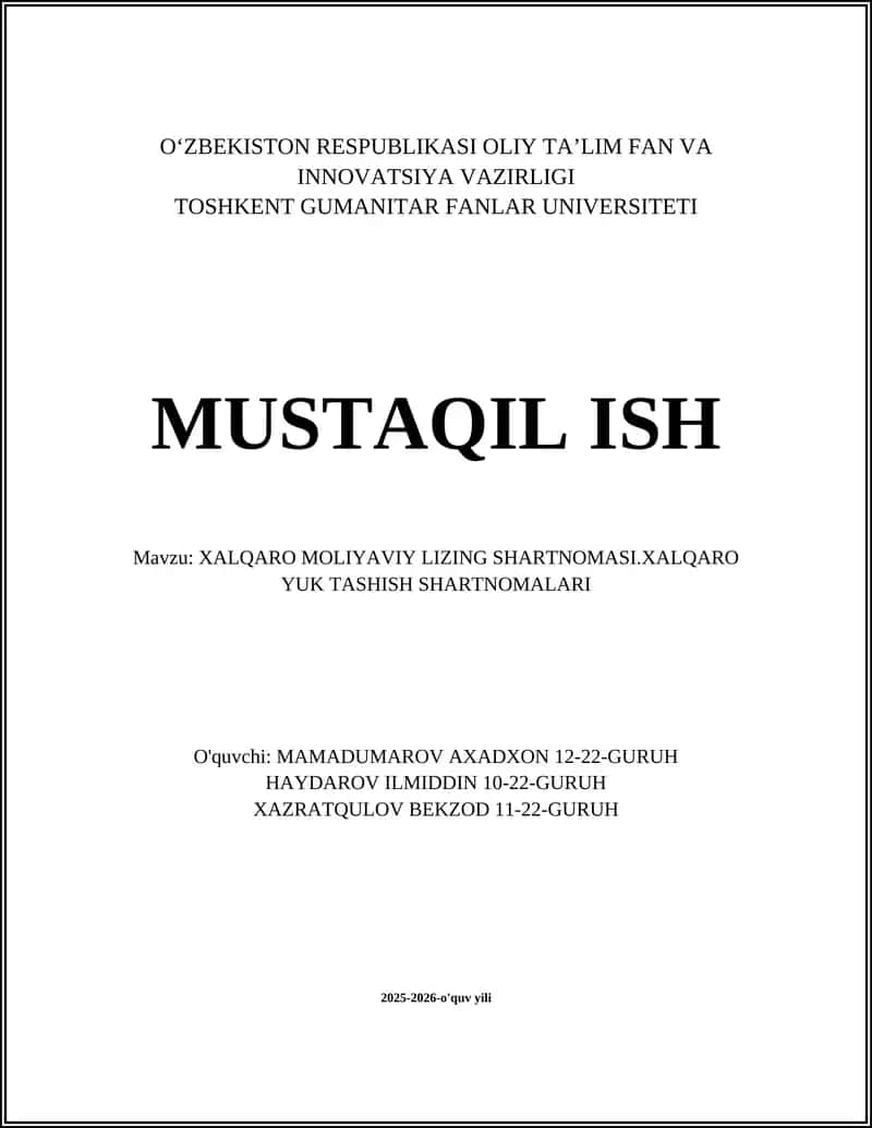 Xalqaro Moliyaviy Lizing Shartnomasi 1