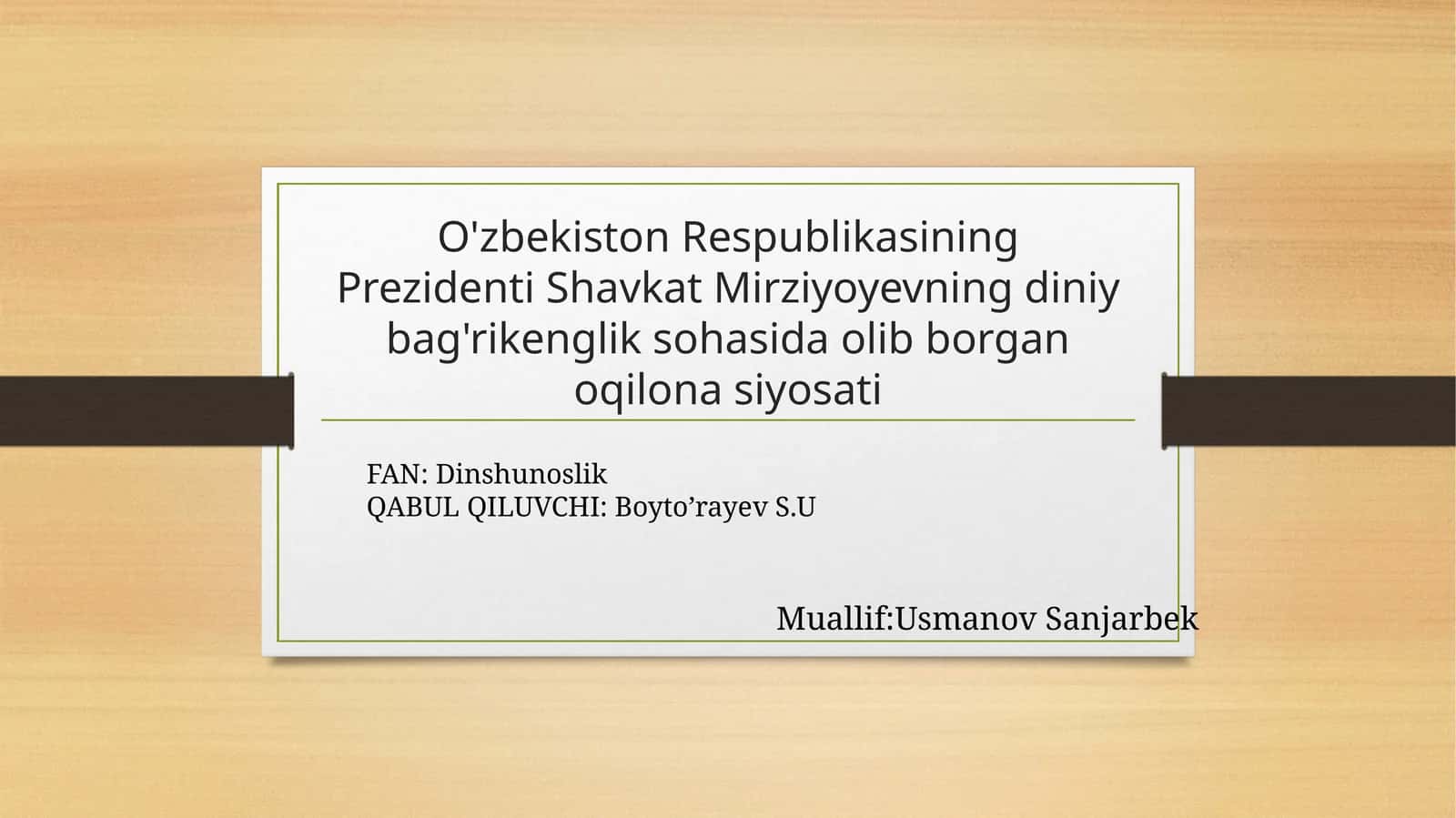 O'zbekiston Respublikasining Prezidenti Shavkat Mirziyoyevning diniy bag'rikenglik sohasida olib borgan qilonasiyati 1