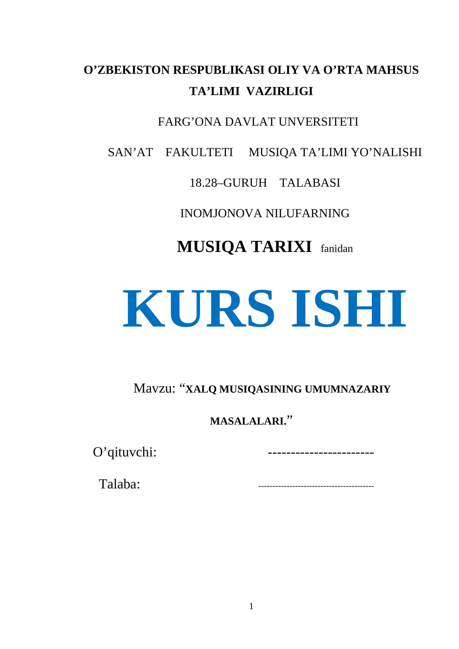 XALQ MUSIQASINING UMUMNAZARIY MASALALARI 1