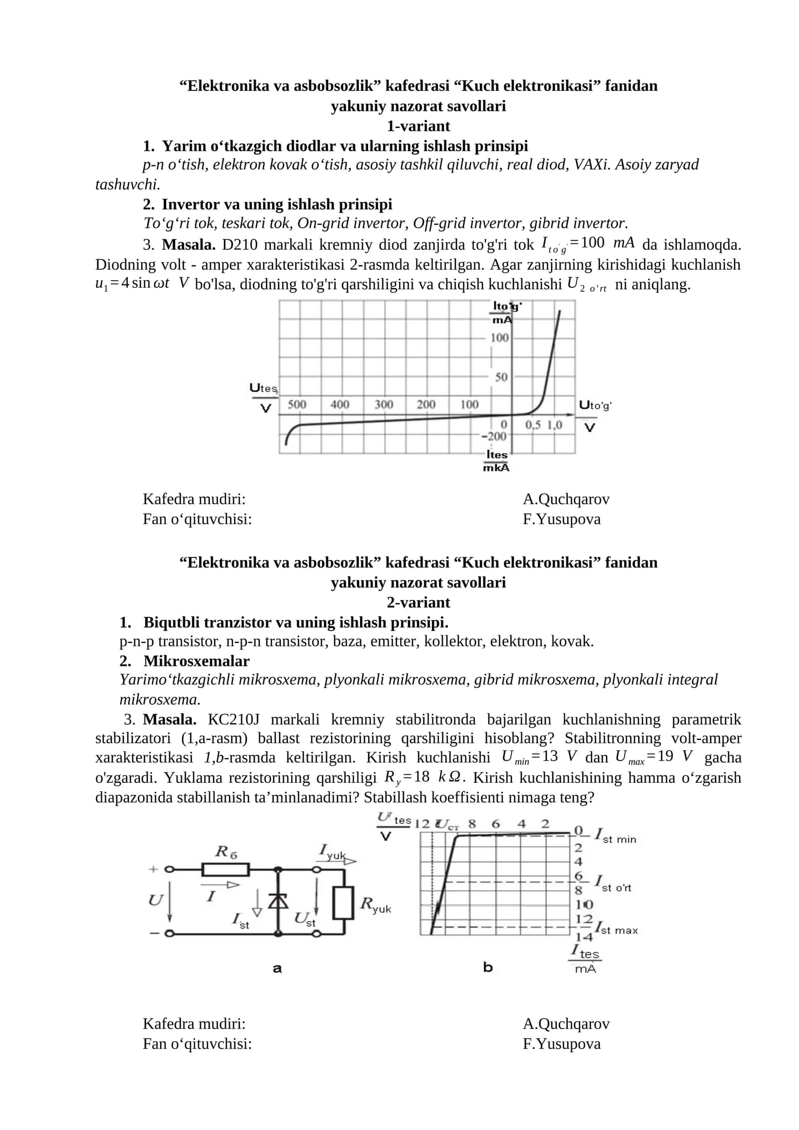Kuch elektronikasi nazorat savollari 1