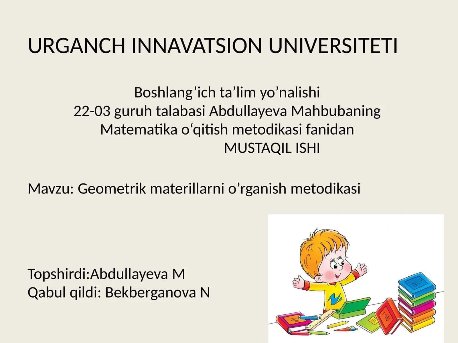 Matematika o‘qitish metodikasi 1