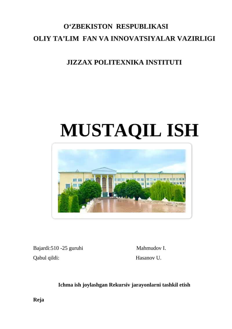 Ichma ish joylashgan Rekursiv jarayonlarni tashkil etish 1