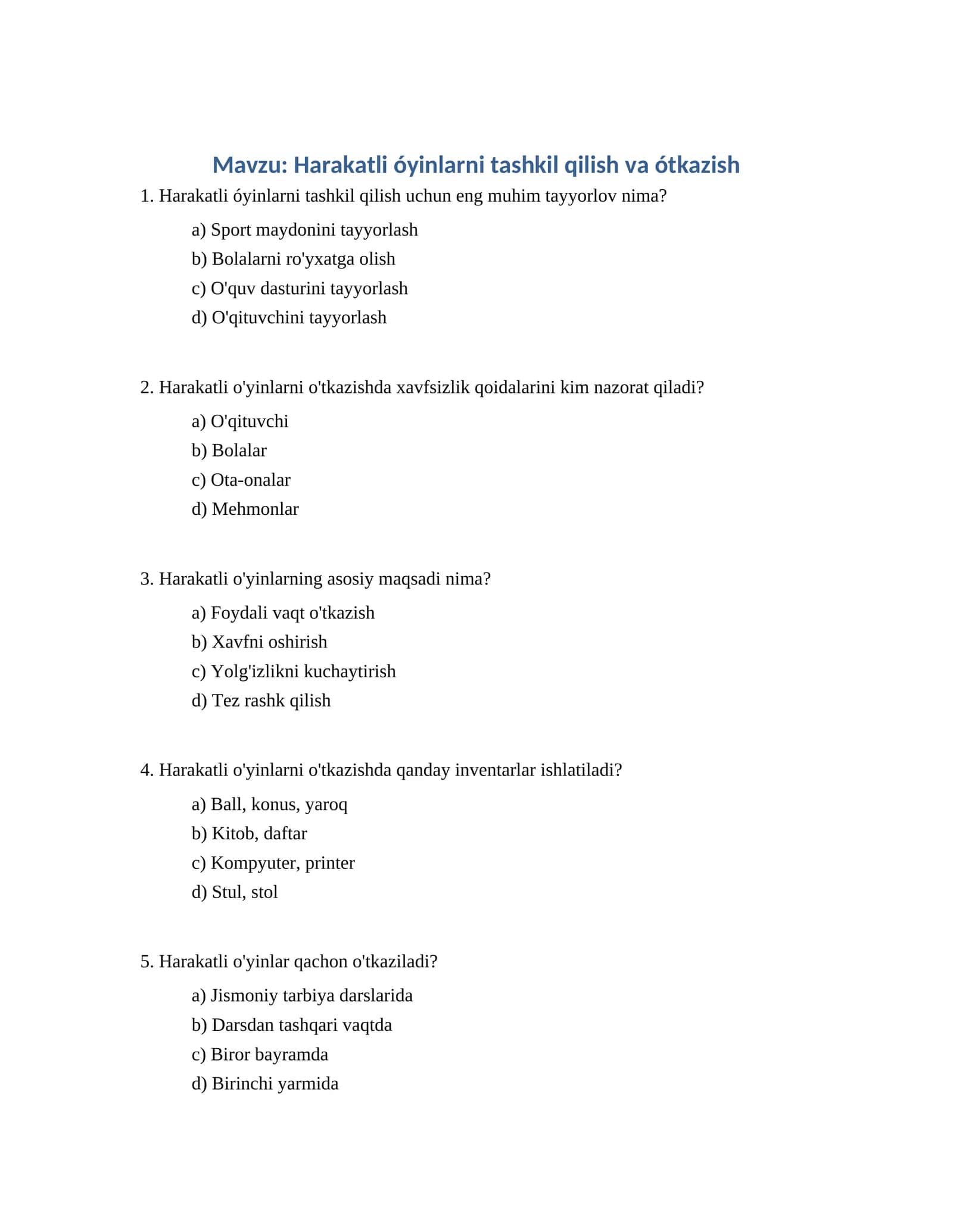 Harakatli óyinlarni tashkil qilish va ótkazish 1