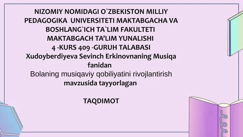 Bolaning musiqaviy qobiliyatini rivojlantirish 1