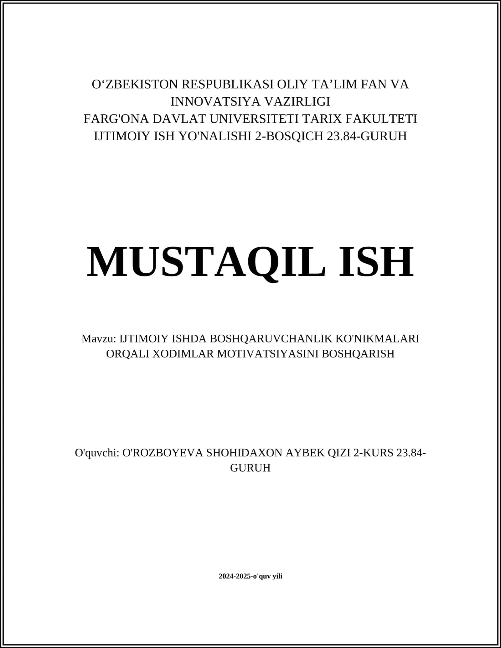 IJTIMOIY ISHDA BOSHQARUVCHANLIK KO'NIKMALARI ORQALI XODIMLAR MOTIVATSIYASINI BOSHQARISH 1