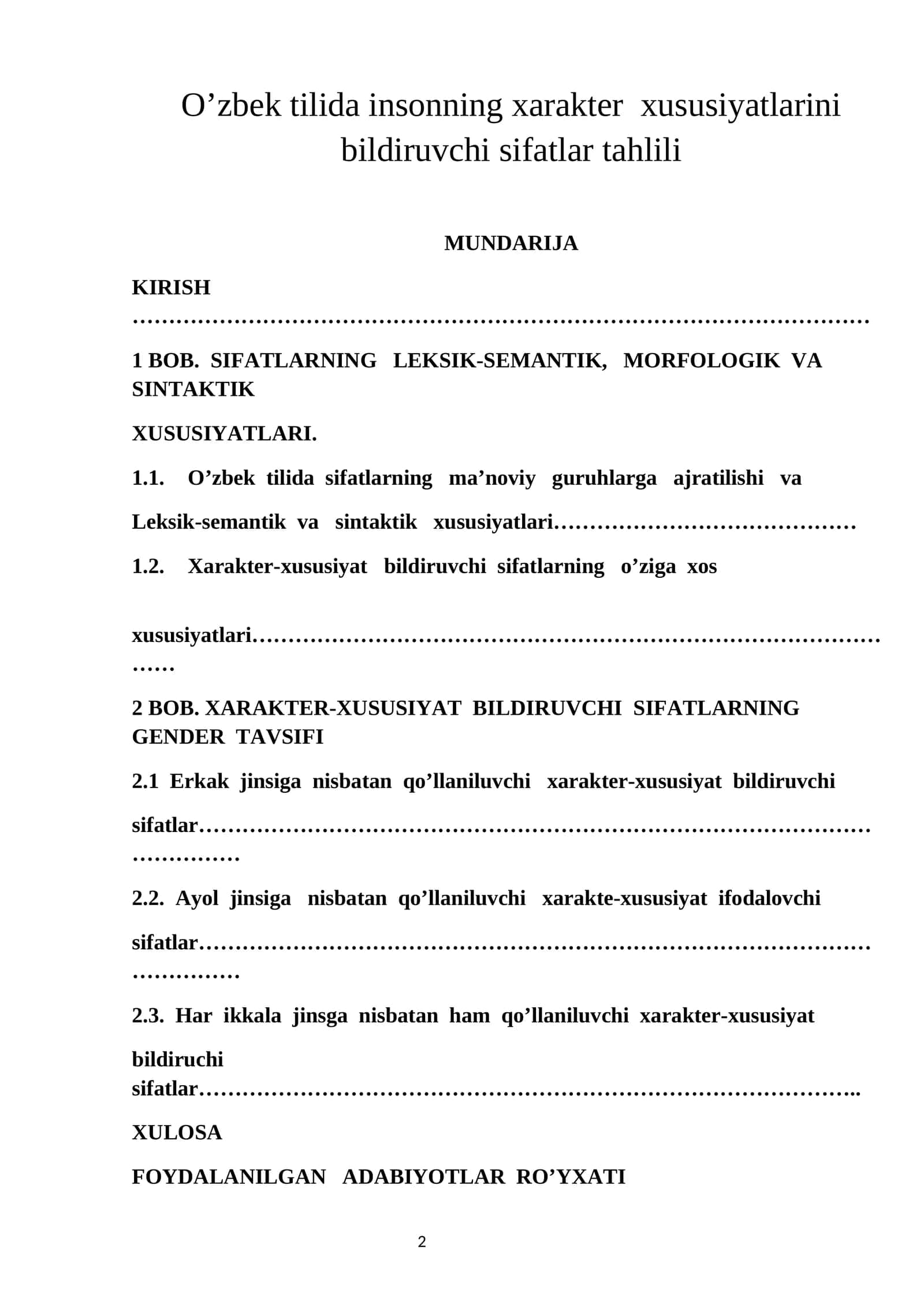 O’zbek tilida insonning xarakter xususiyatlarini bildiruvchi sifatlar tahlili 1