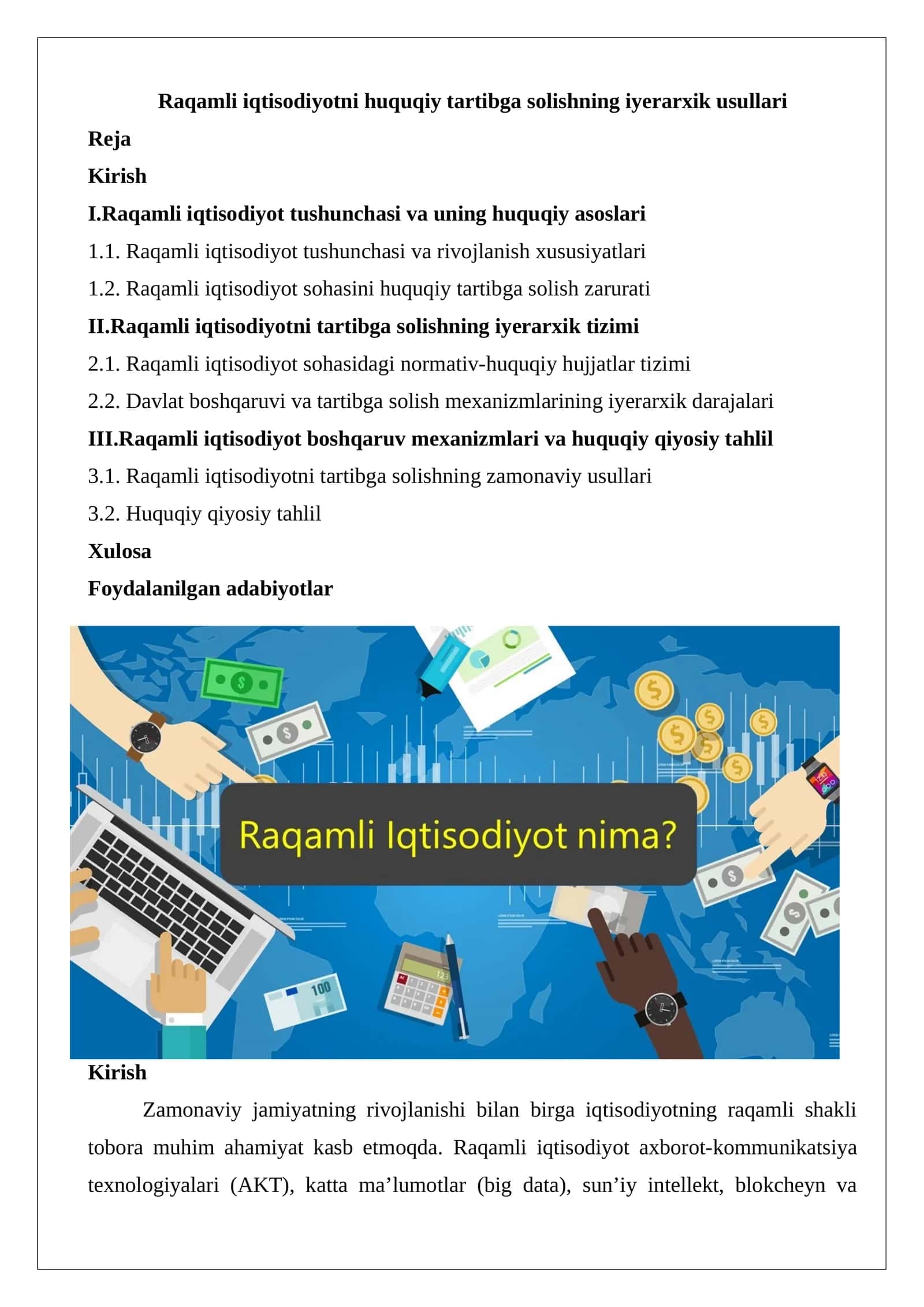 Raqamli iqtisodiyotni huquqiy tartibga solishning iyerarxik usullari 1