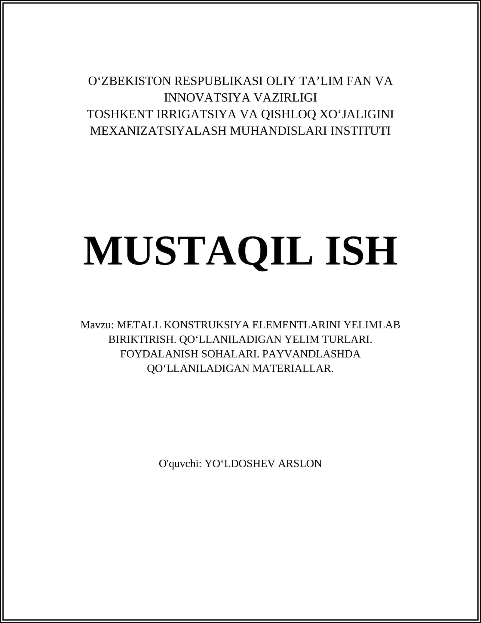 METALL KONSTRUKSIYA ELEMENTLARINI YELIMLAB BIRIKTIRISH 1