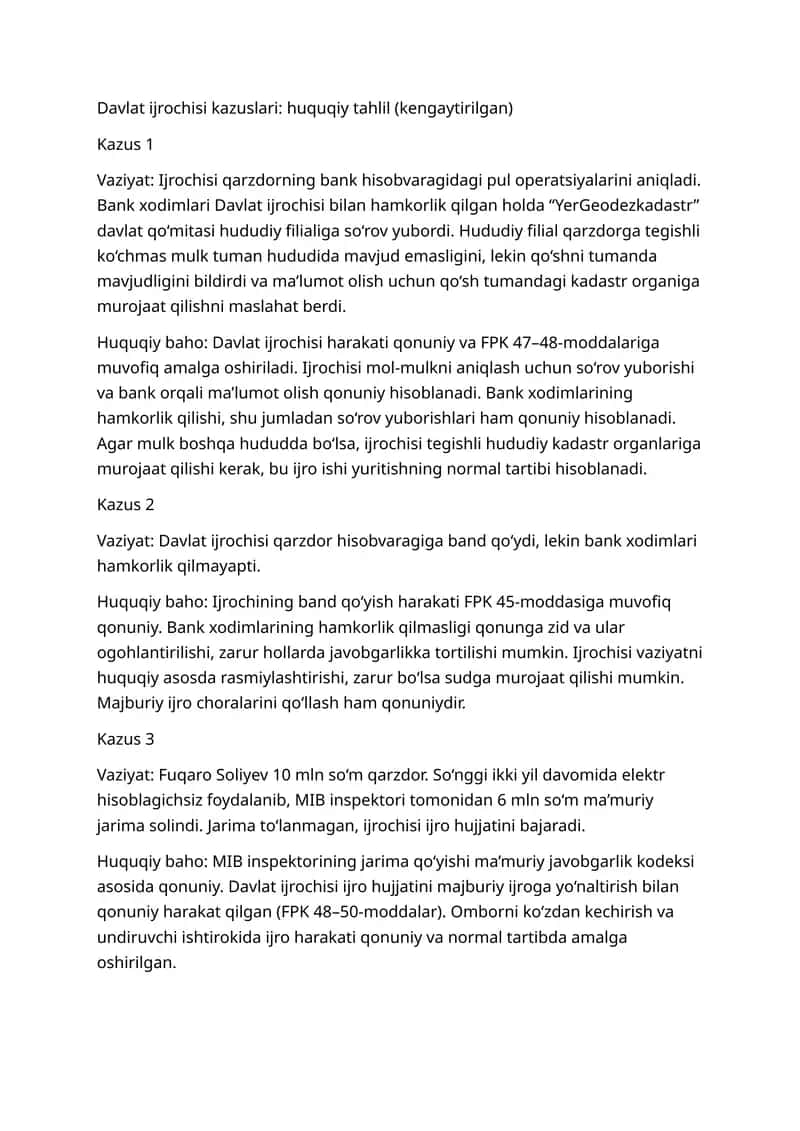 Davlat ijrochisi kazuslari: huquqiy tahlil (kengaytirilgan) 1