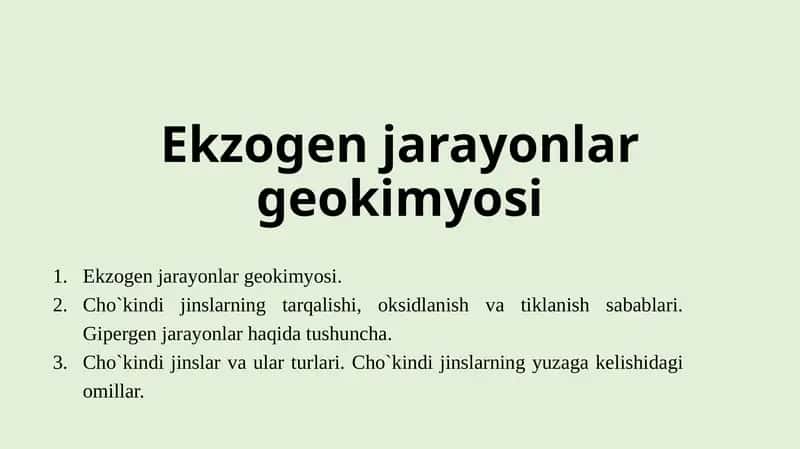 Ekzogеn jarayonlar gеokimyosi 1