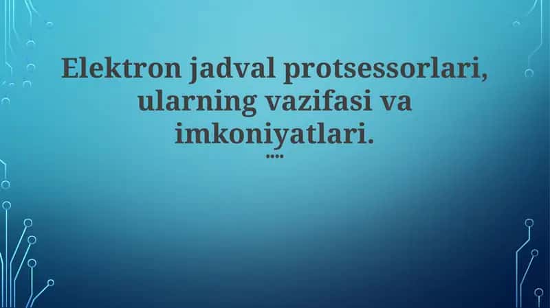 Jadval Protsessorlari 1