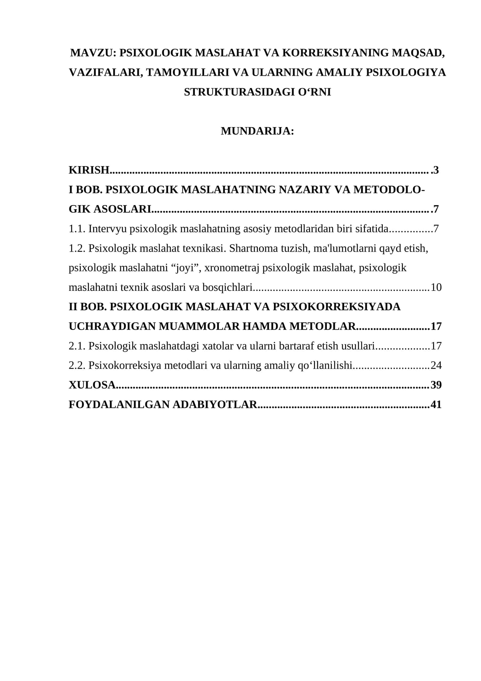 PSIXOLOGIK MASLAHAT VA KORREKSIYANING MAQSAD, VAZIFALARI, TAMOYILLARI VA ULARNING AMALIY PSIXOLOGIYA STRUKTURASIDAGI O‘RNI 1