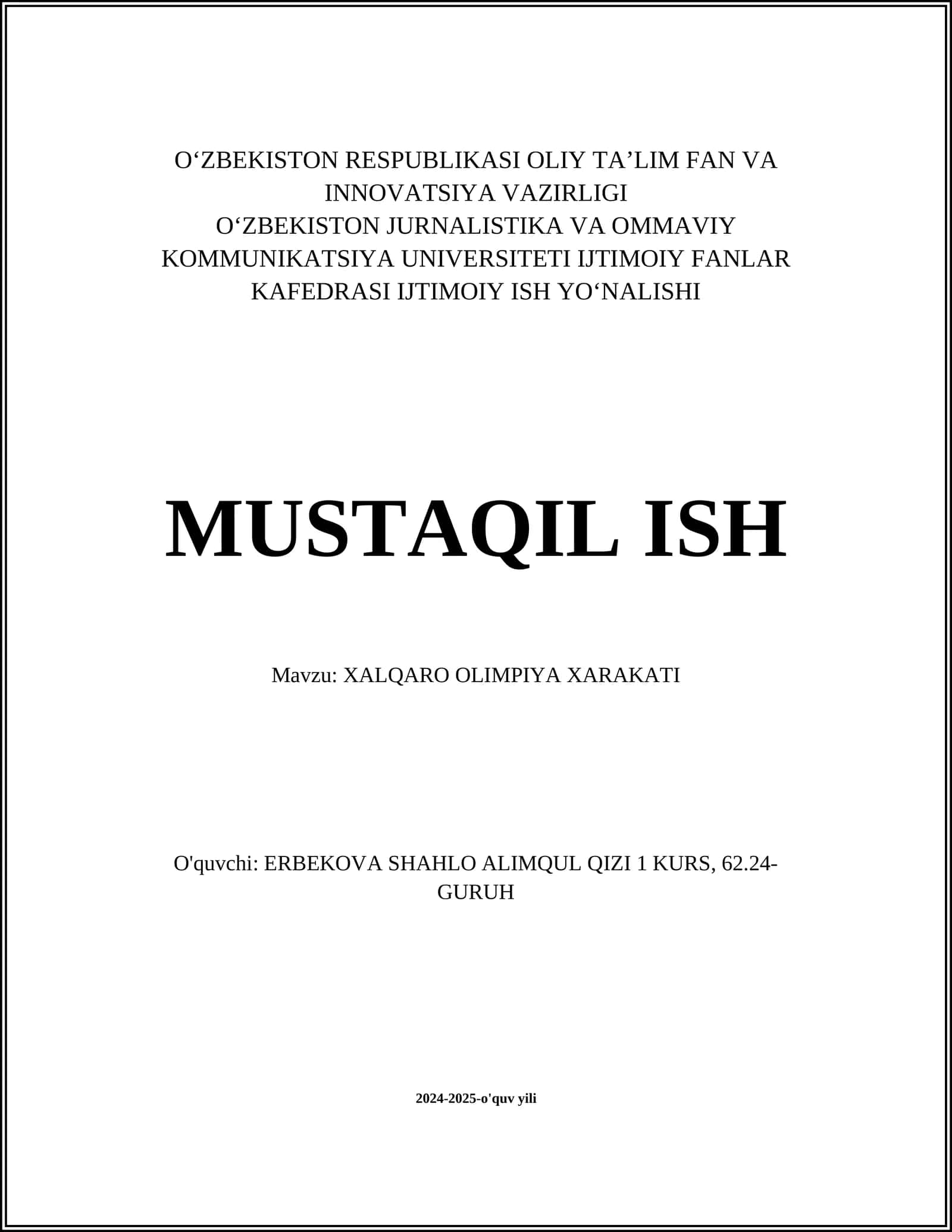 XALQARO OLIMPIYA XARAKATI 1