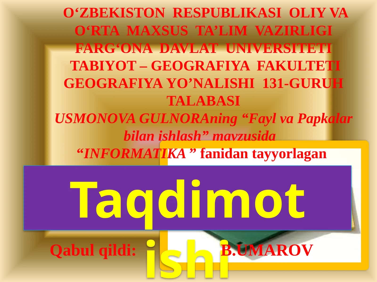 Fayl va Papkalar bilan ishlash 1