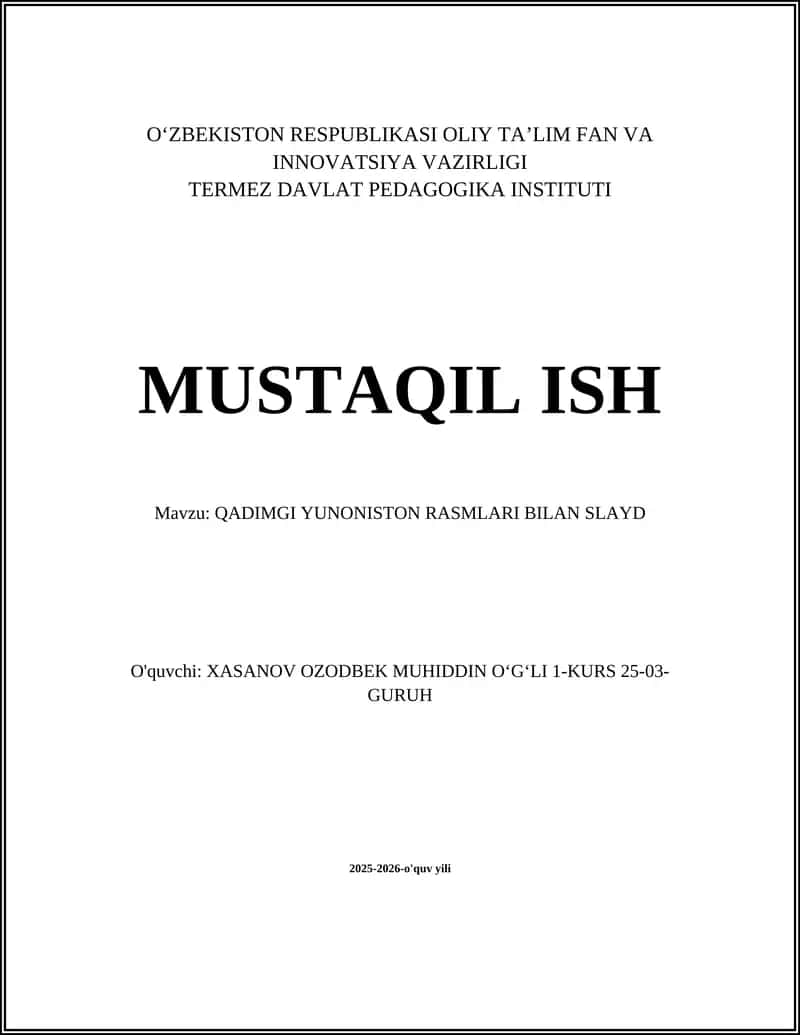 Mavzu: QADIMGI YUNONISTON RASMLARI BILAN SLAYD 1