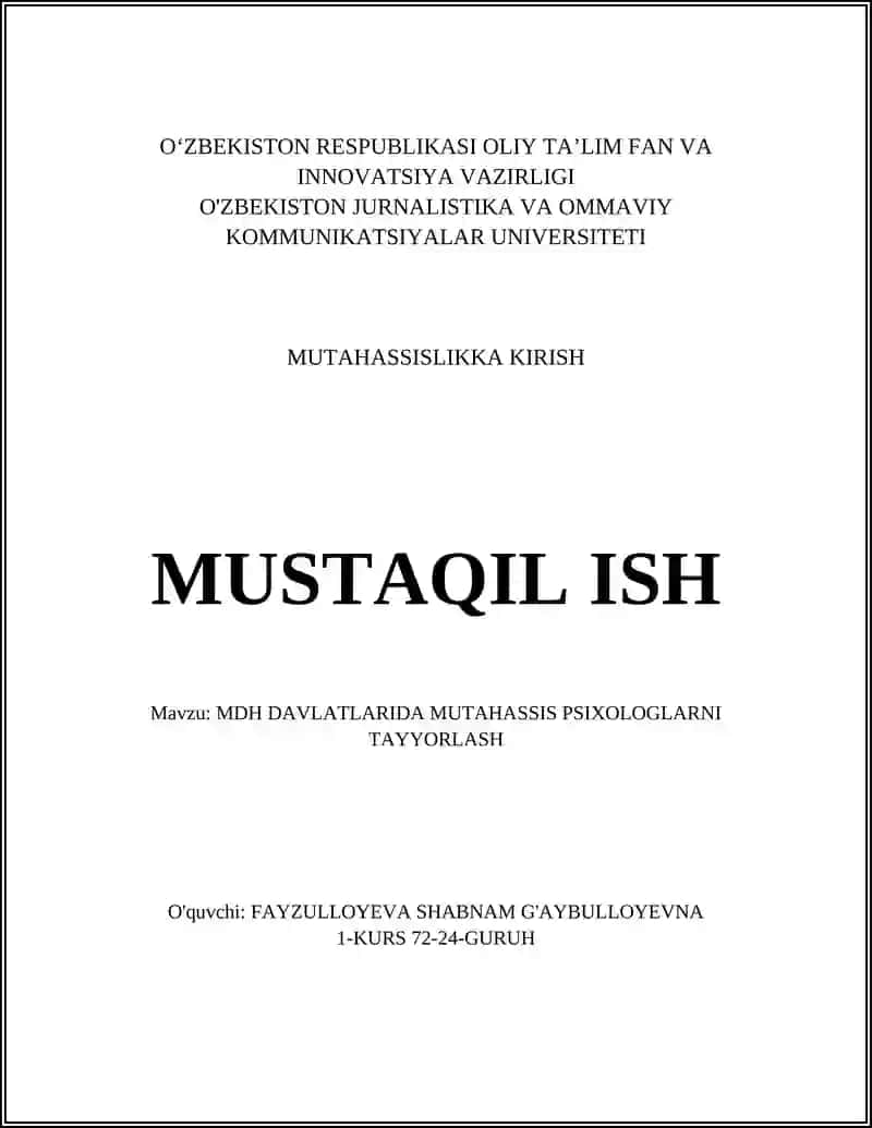 MDH Davlatlarida Mutahassis Psixologlarni Tayyorlash