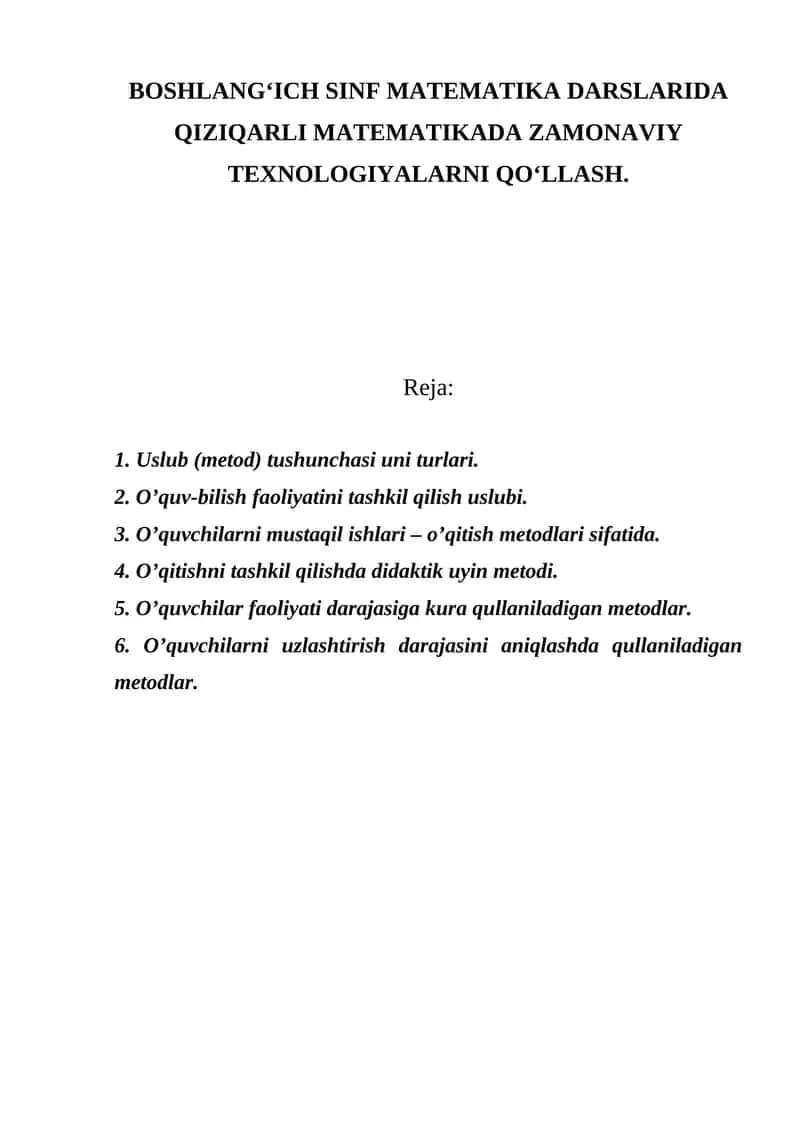 Boshlang‘ich Sinf Matematika Darslari 1