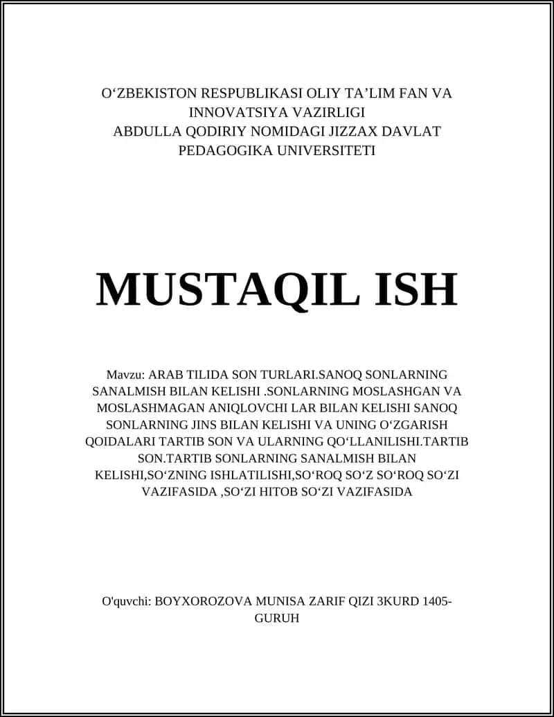 Arab tilida Son Turlari 1