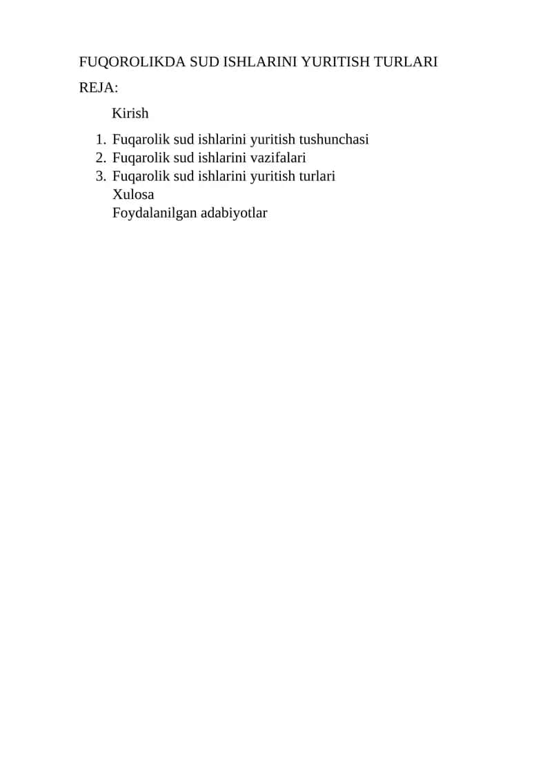 Fuqorolikda Sud Ishlarini Yuritish Turlari 1