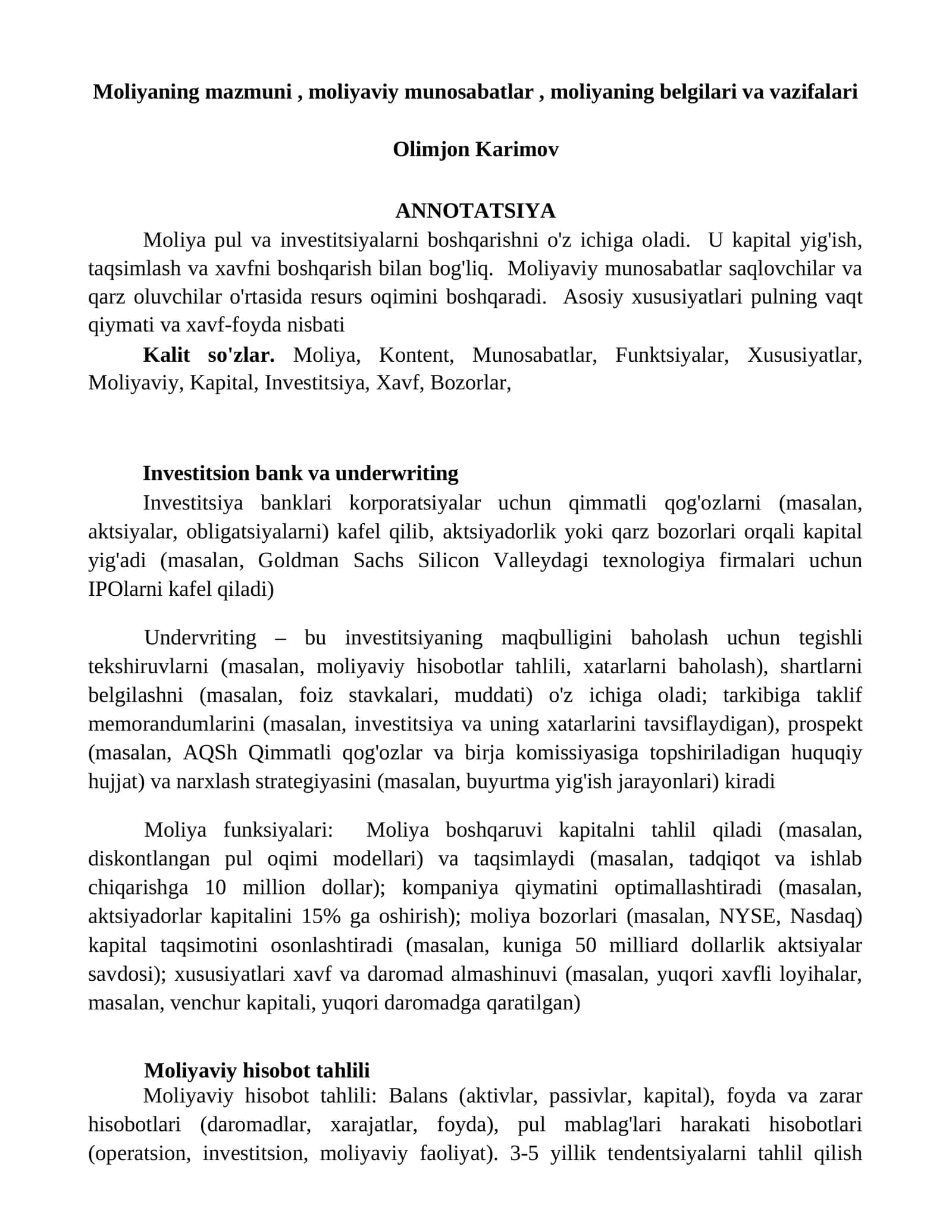 Investitsion bank va underwriting 1